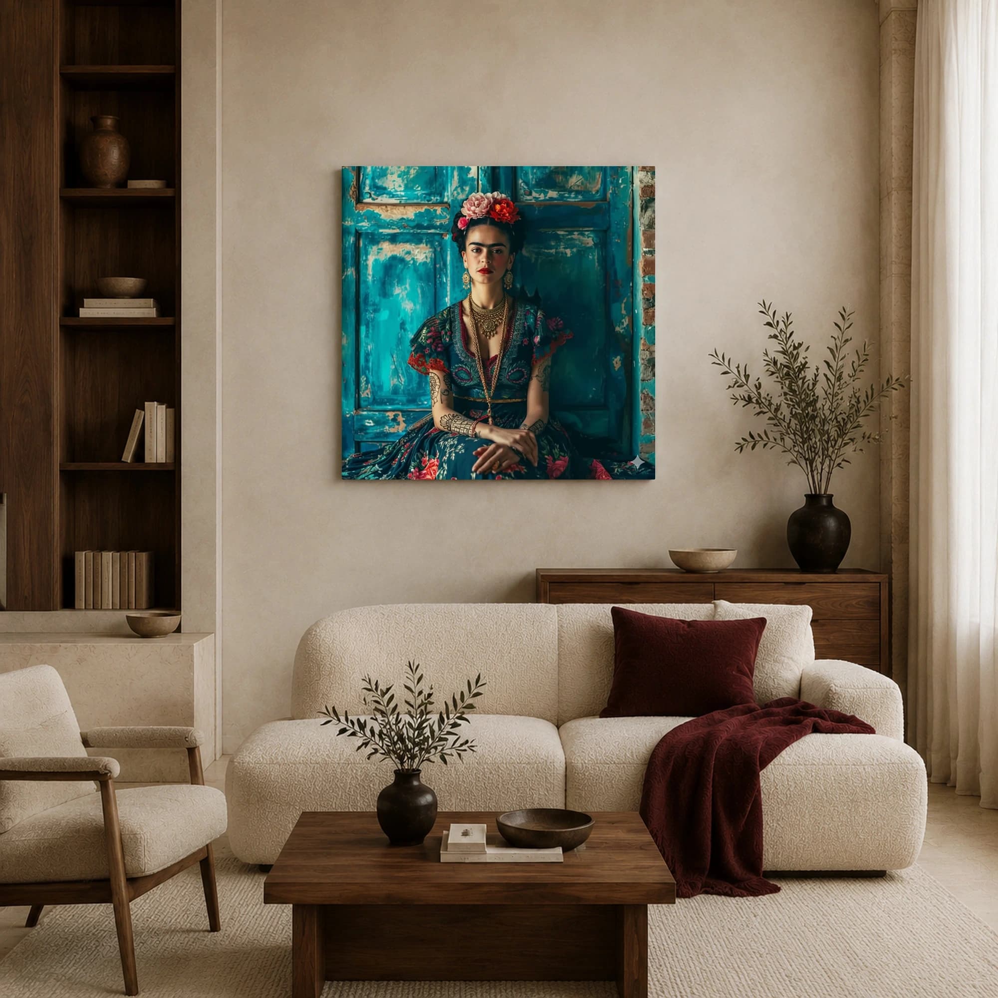 Frida Kahlo Teal Door Portrait Canvas Print, view 5