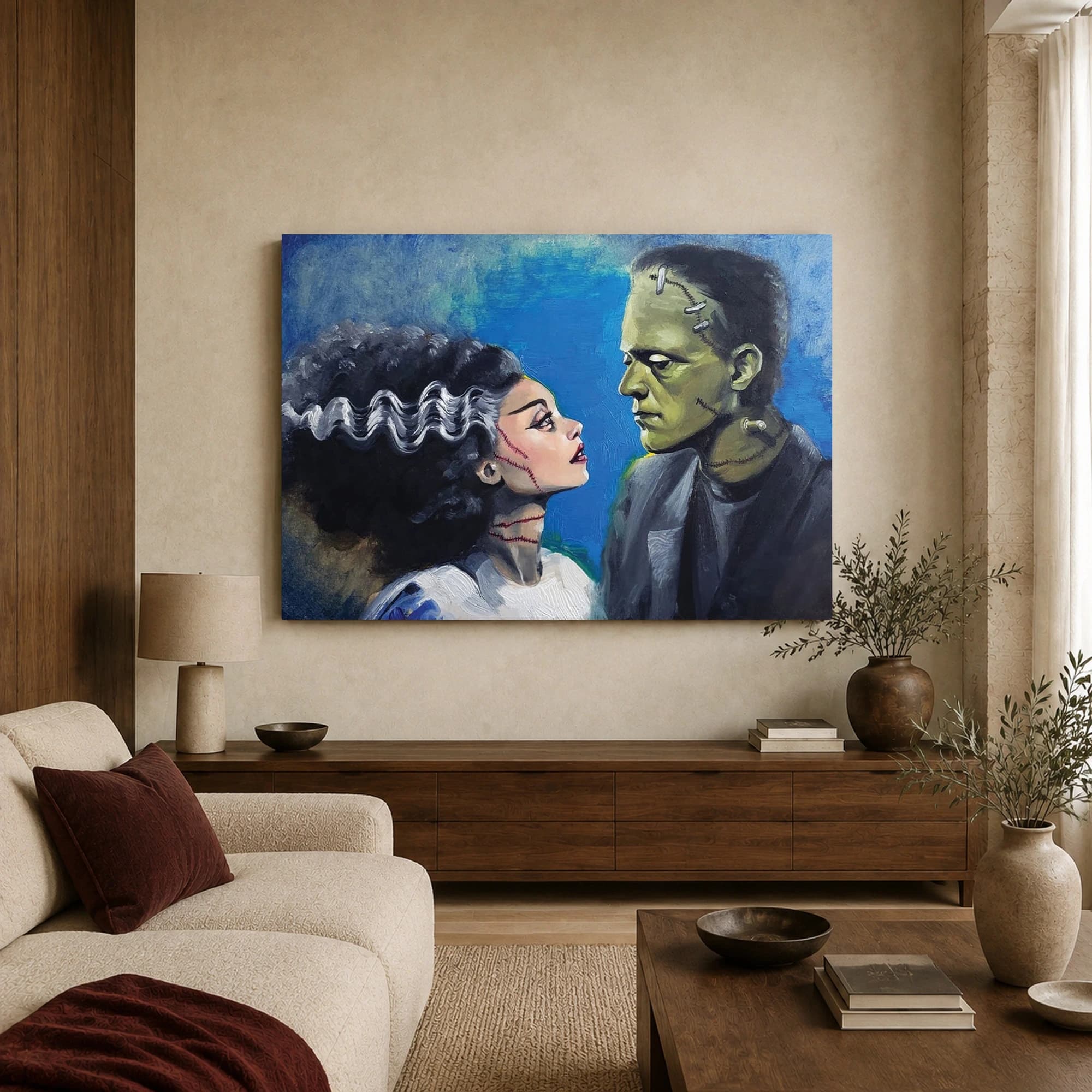 Frankenstein and Bride Romantic Portrait Canvas Print, view 3