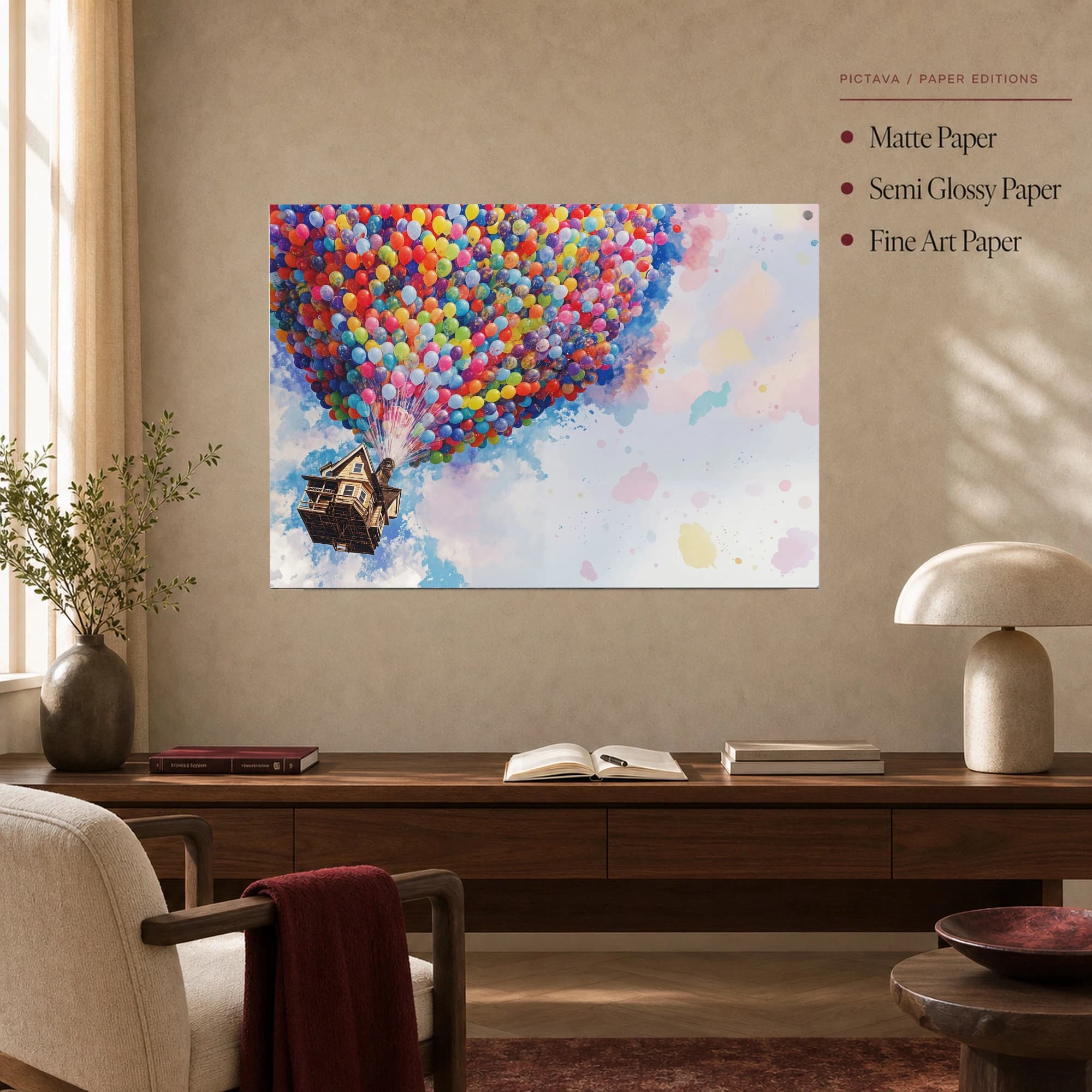 Floating House With Colorful Balloons Canvas Art Print, view 5