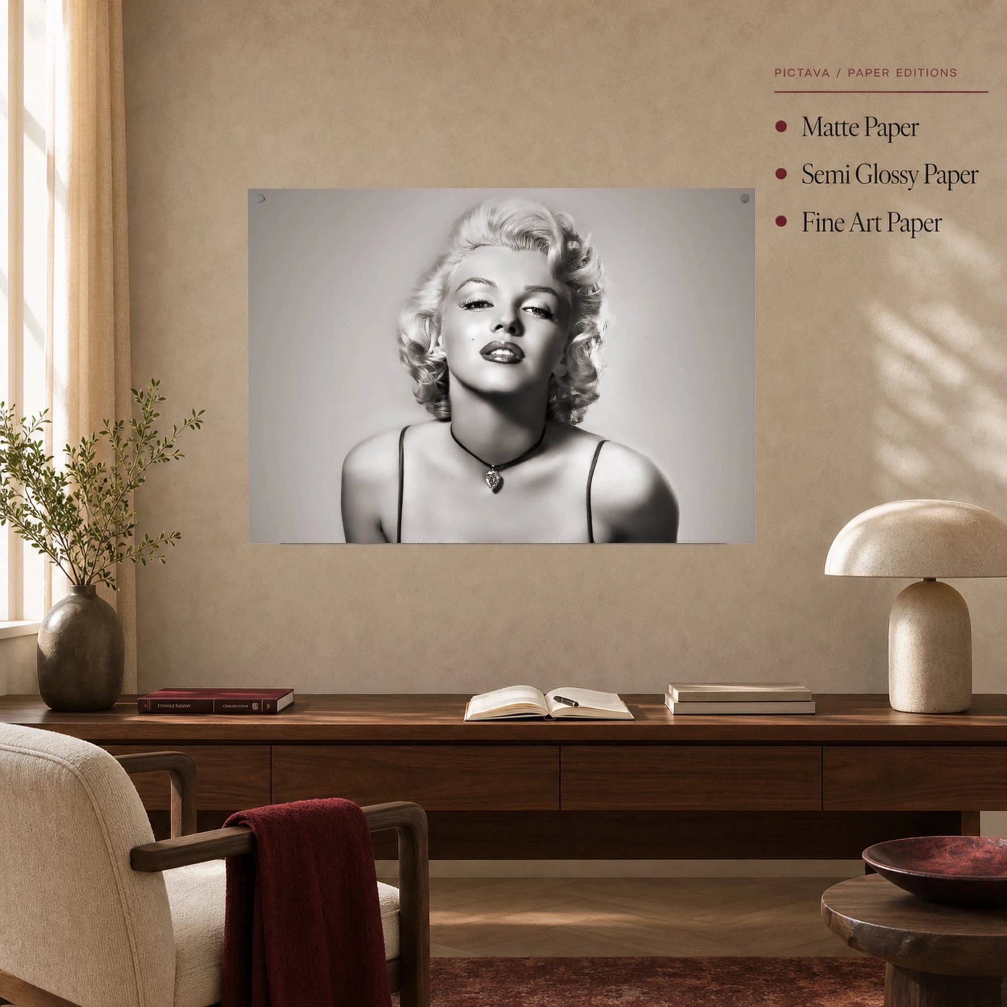 Classic Hollywood Glamour Icon Black and White Portrait Wall Art, view 6