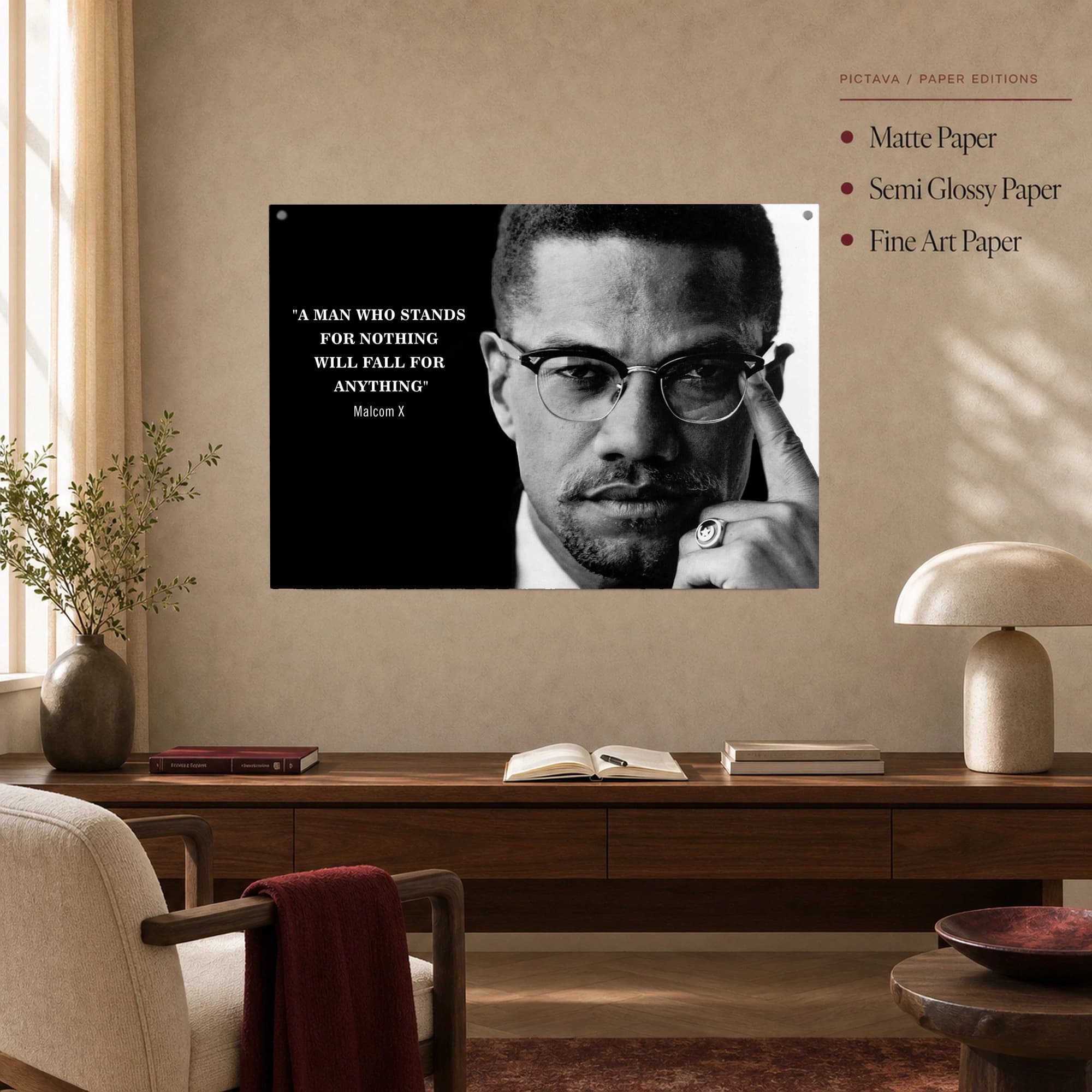 Malcolm X Quote Black and White Wall Art, view 3