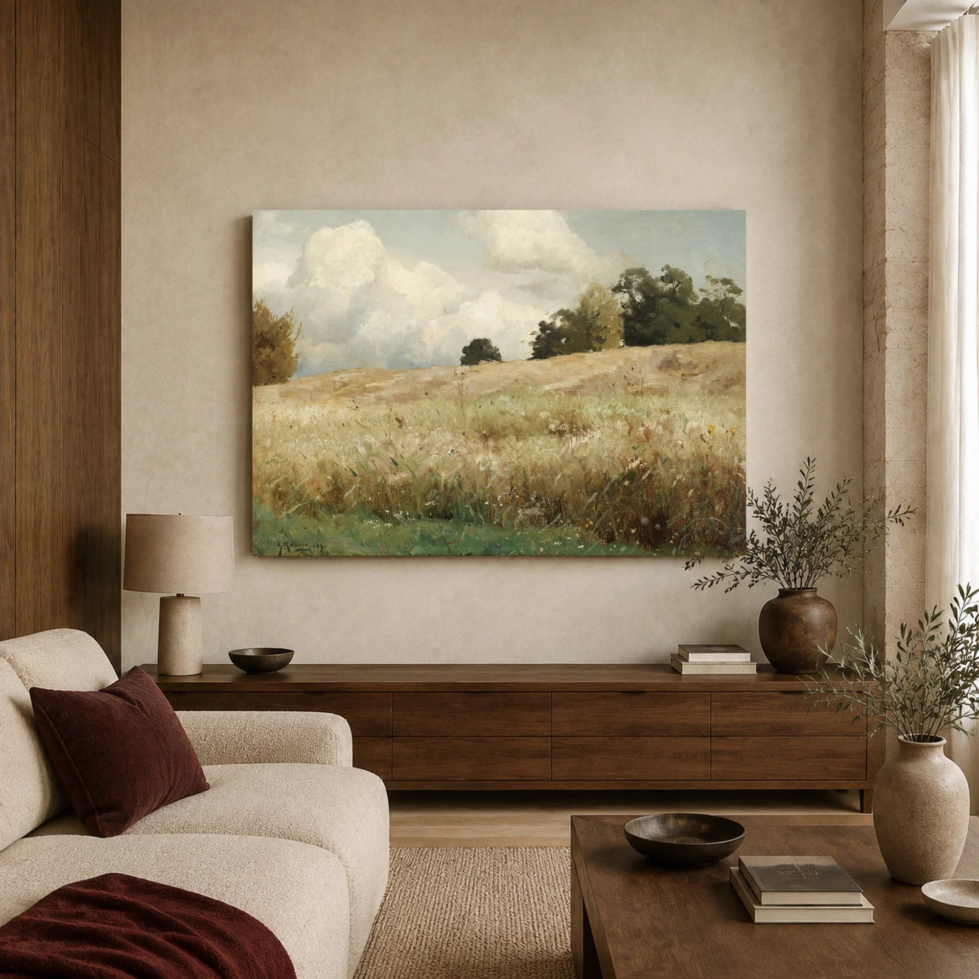 Landscape with Wheat Field and Clouds Fine Art Canvas Print, view 3
