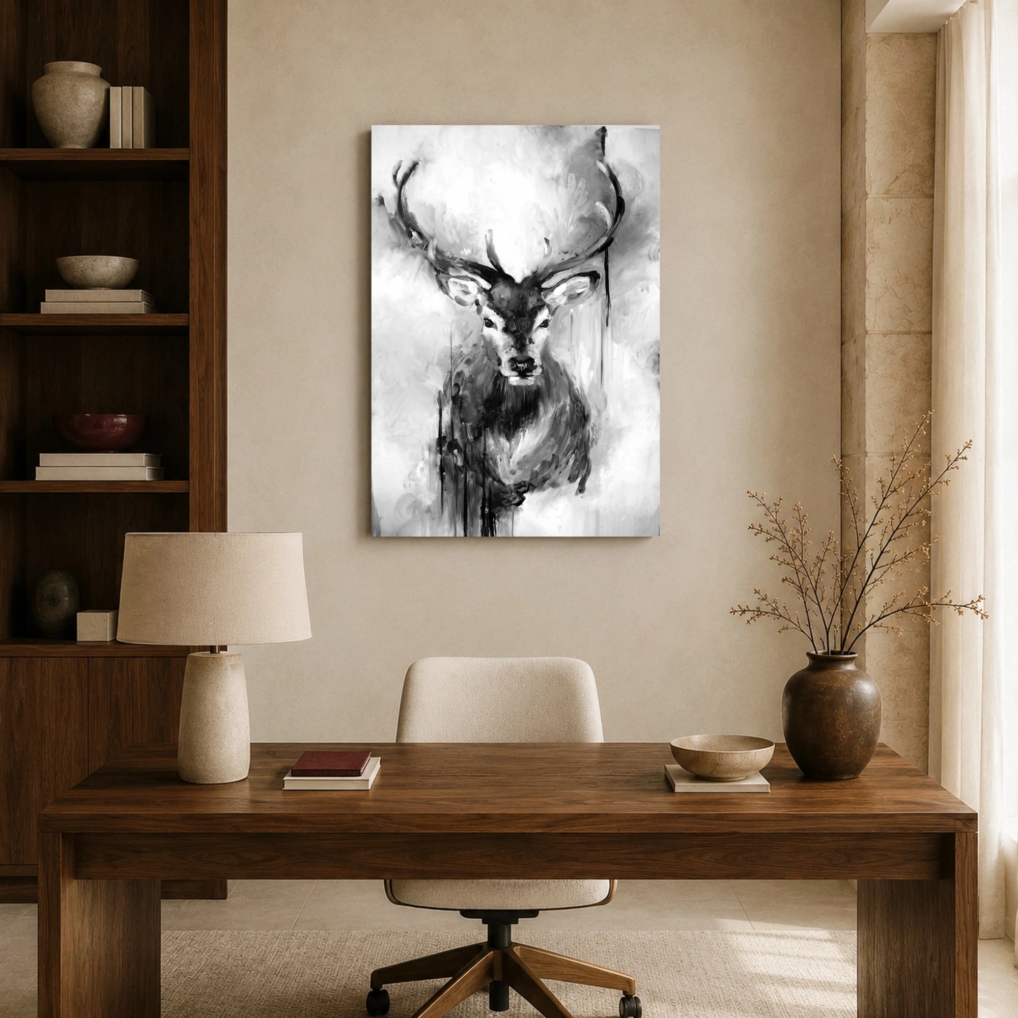 Monochrome Stag Portrait Canvas Print, view 8