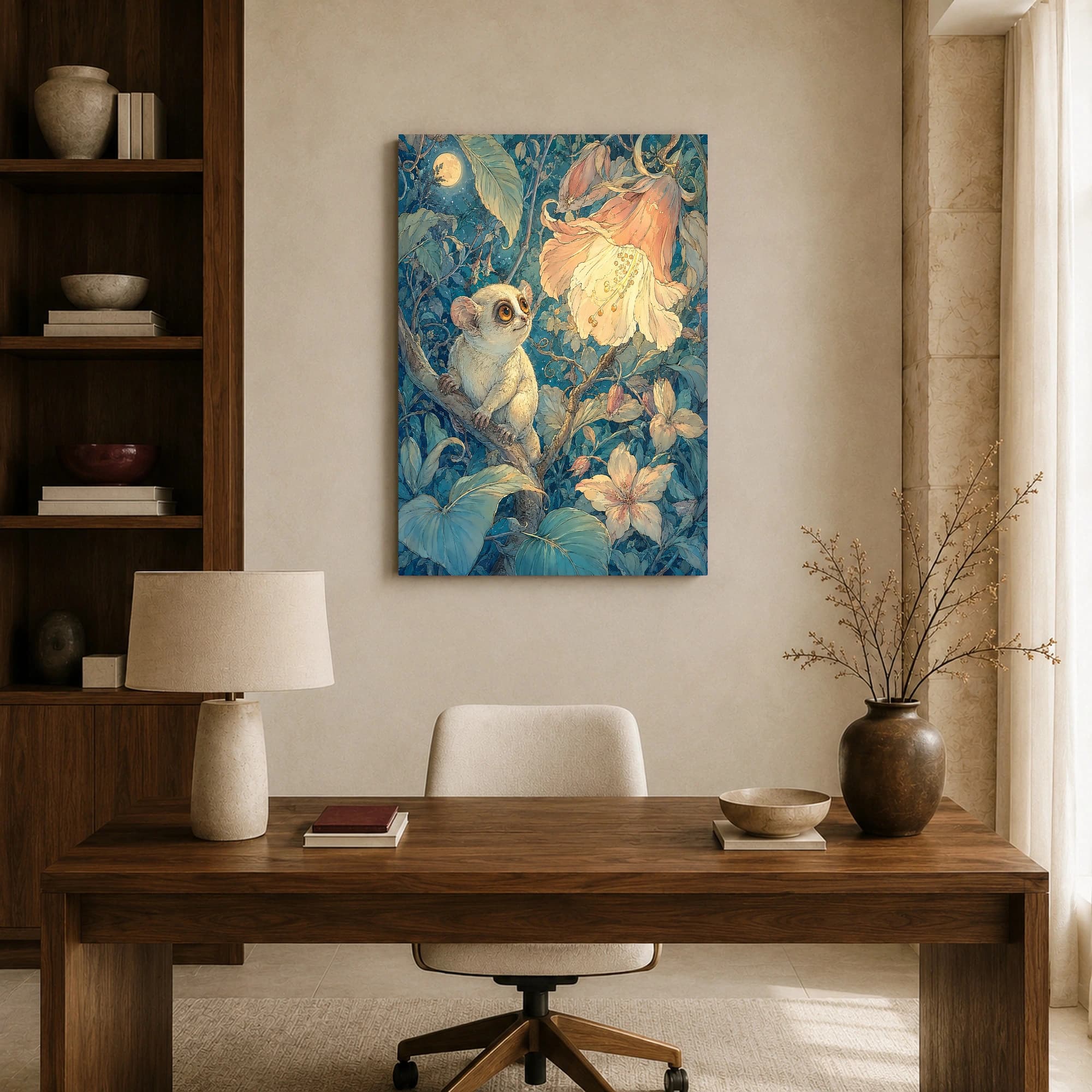 Moonlit Tarsier and Luminous Blossom Fantasy Art Print, view 8