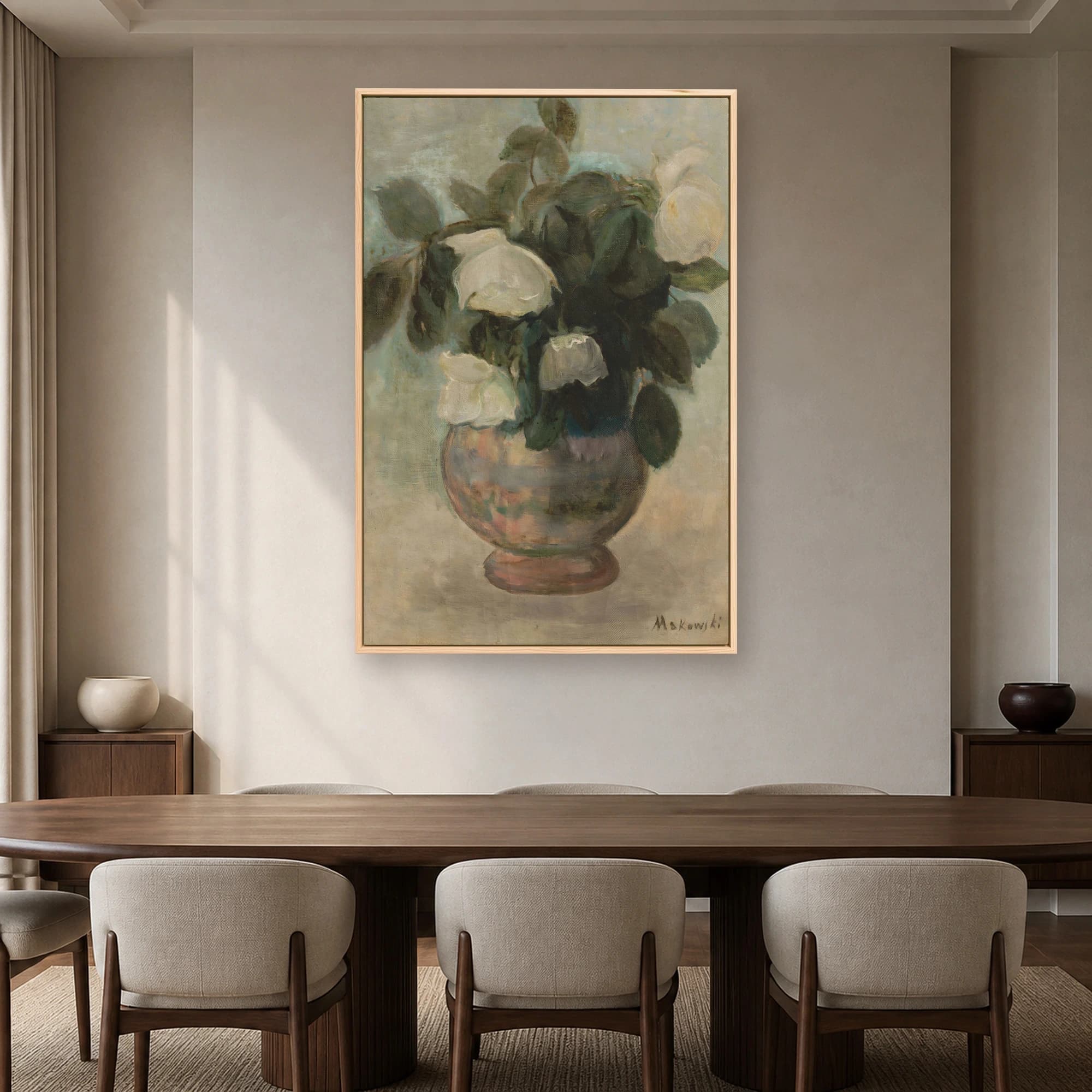 White Roses in Ceramic Vase Vintage Floral Fine Art Print, view 5