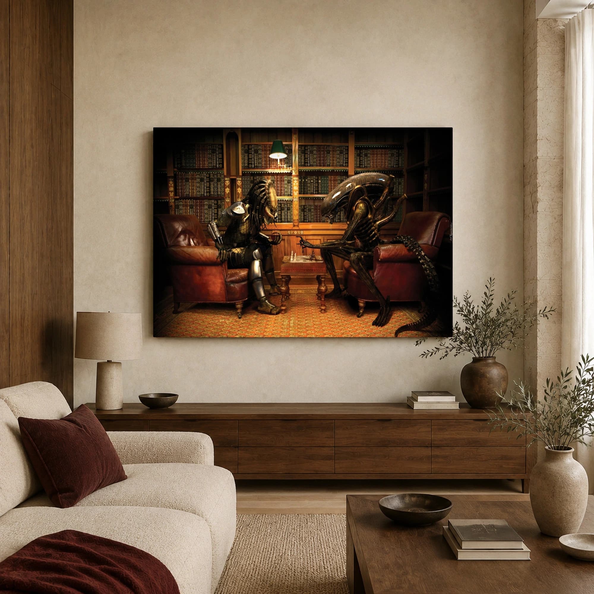 Alien vs Predator Chess Match Canvas Print, view 3