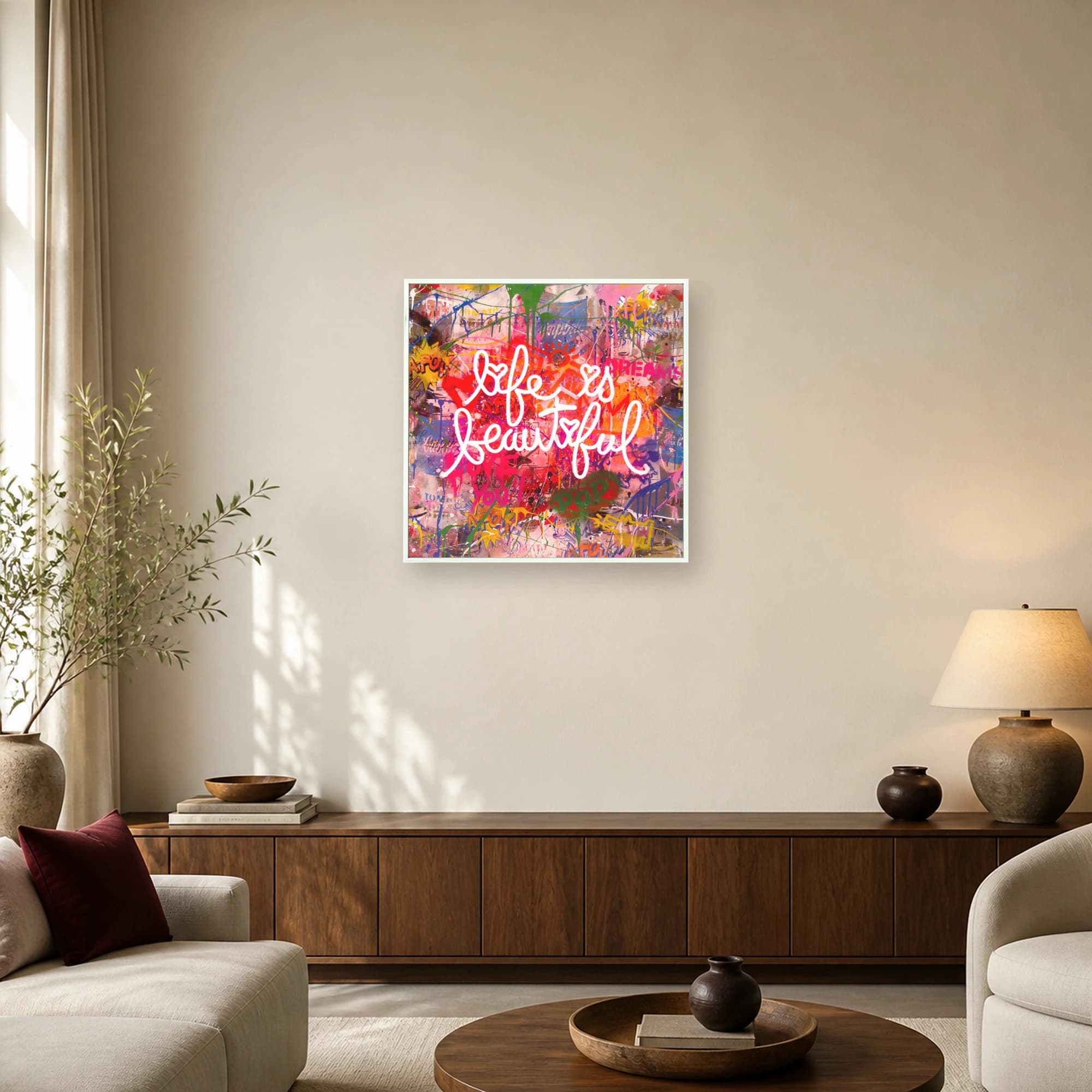 Life is Beautiful Urban Graffiti Pop Art Canvas, view 5