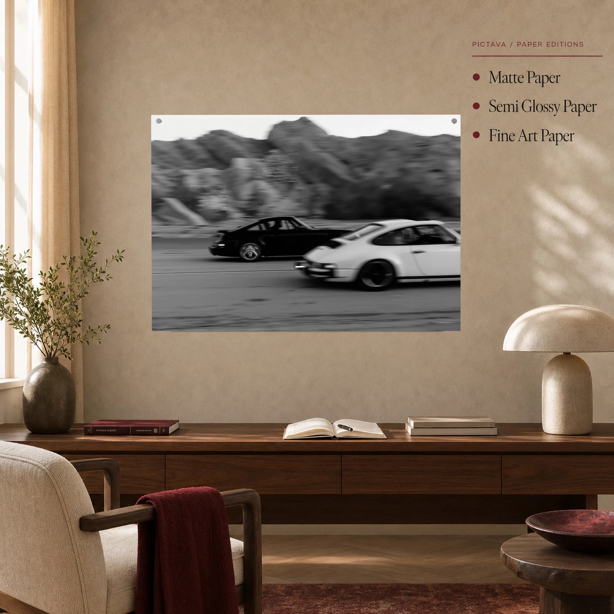 High Speed Duel Classic Sports Cars Monochrome Wall Art, view 4