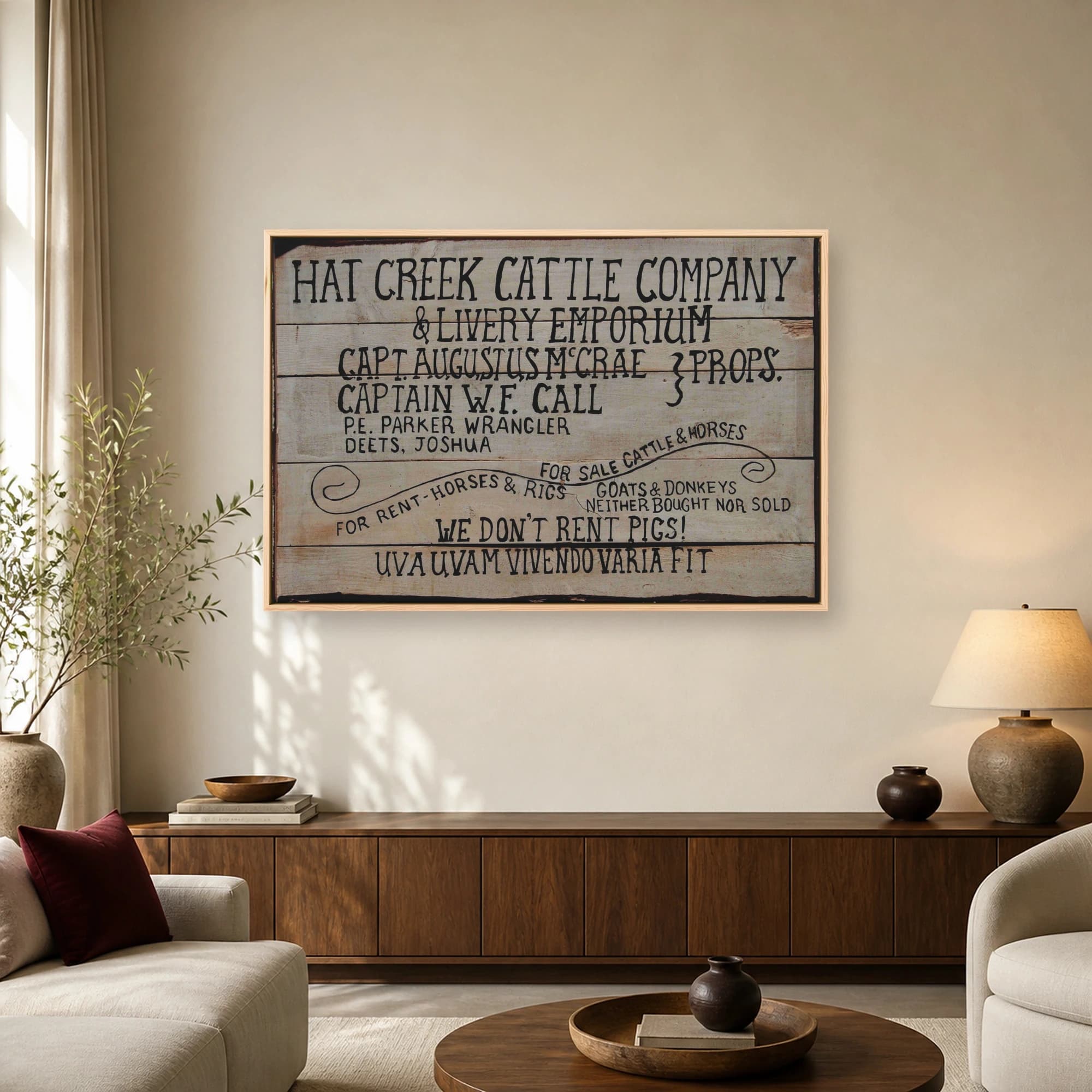 Lonesome Dove Hat Creek Cattle Company Sign Canvas Print, view 2