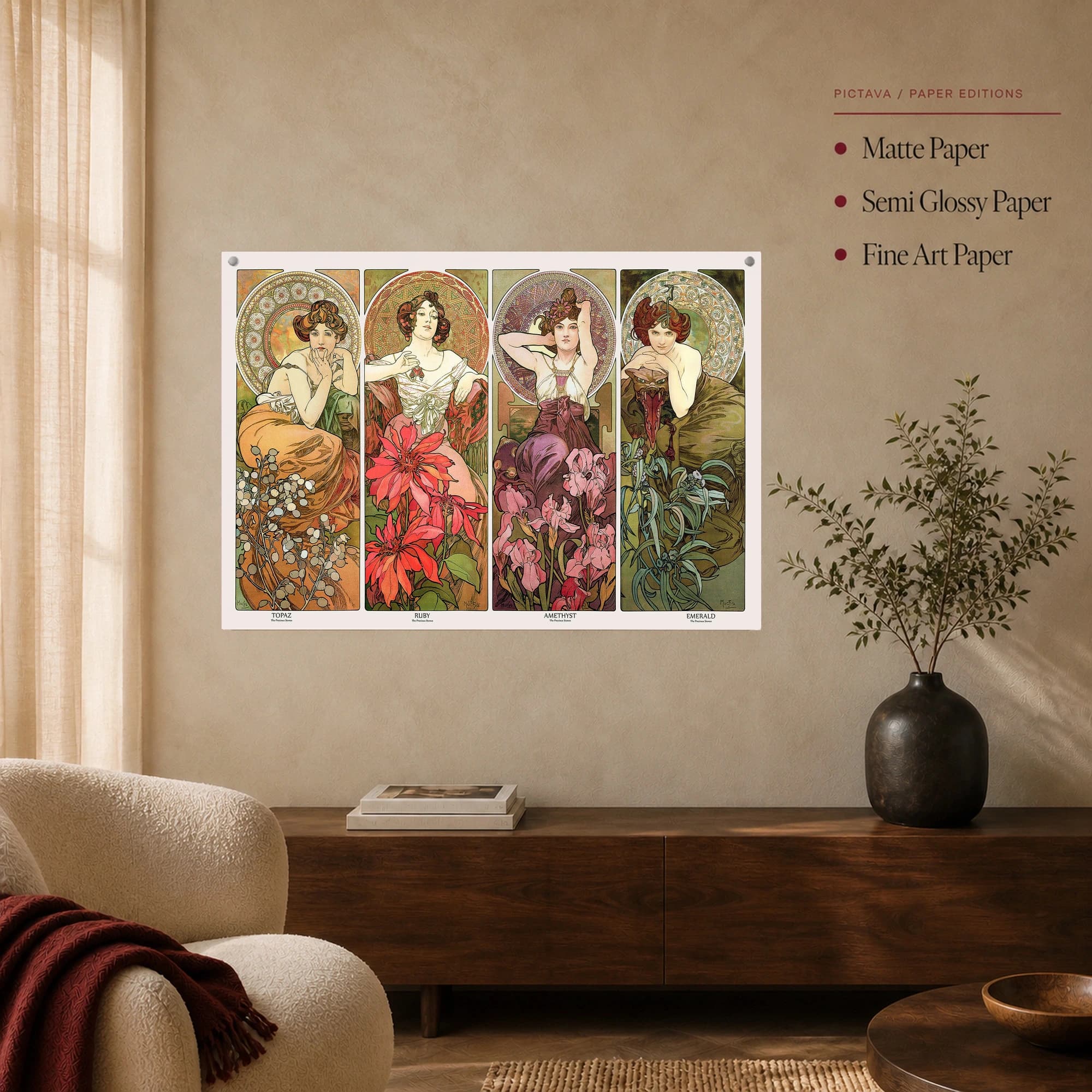 Alphonse Mucha The Precious Stones Four Panel Art Print, view 4