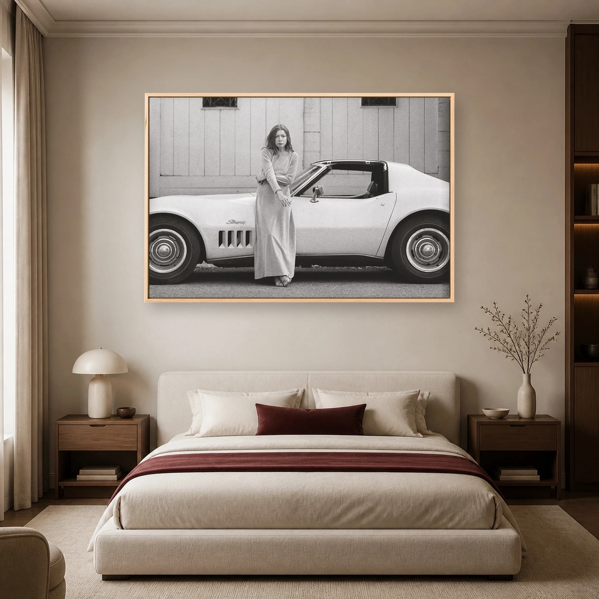 Joan Didion with Corvette Stingray Vintage Photography Print, view 3