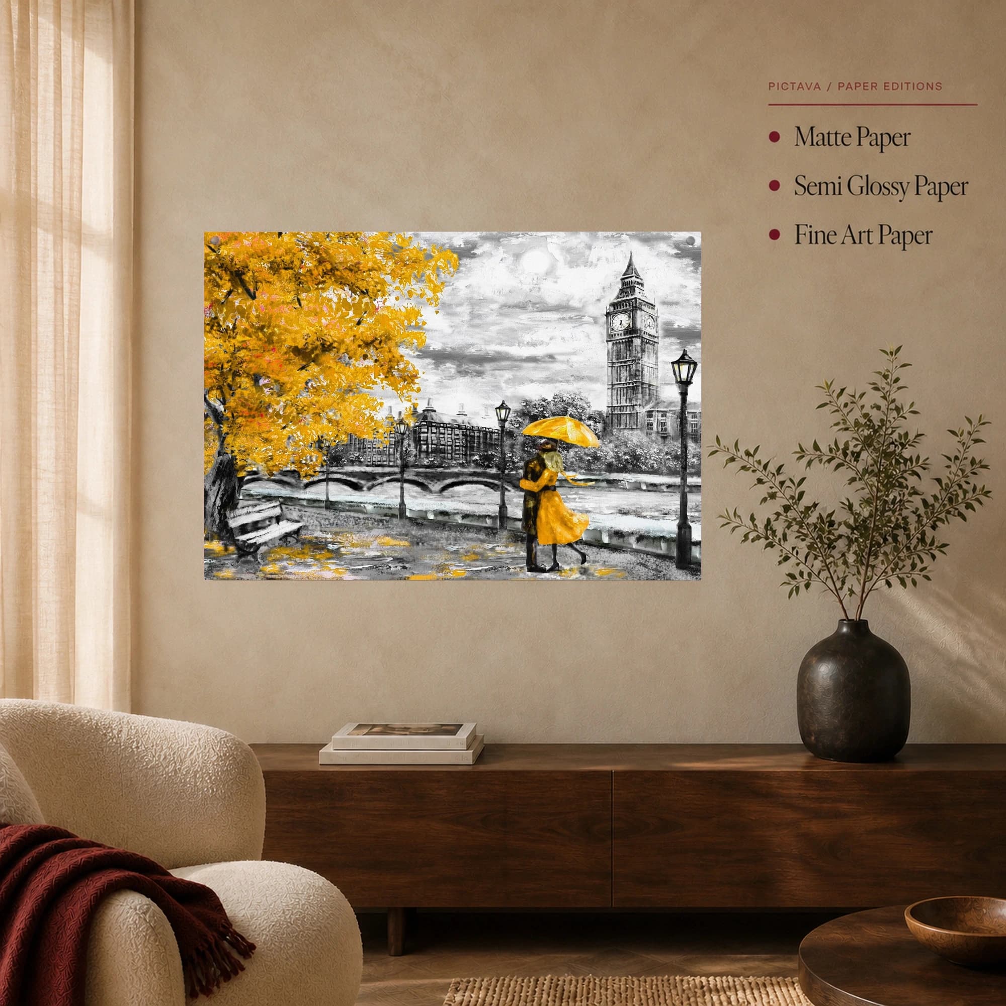 London Romance Big Ben Yellow Umbrella Canvas Print, view 4