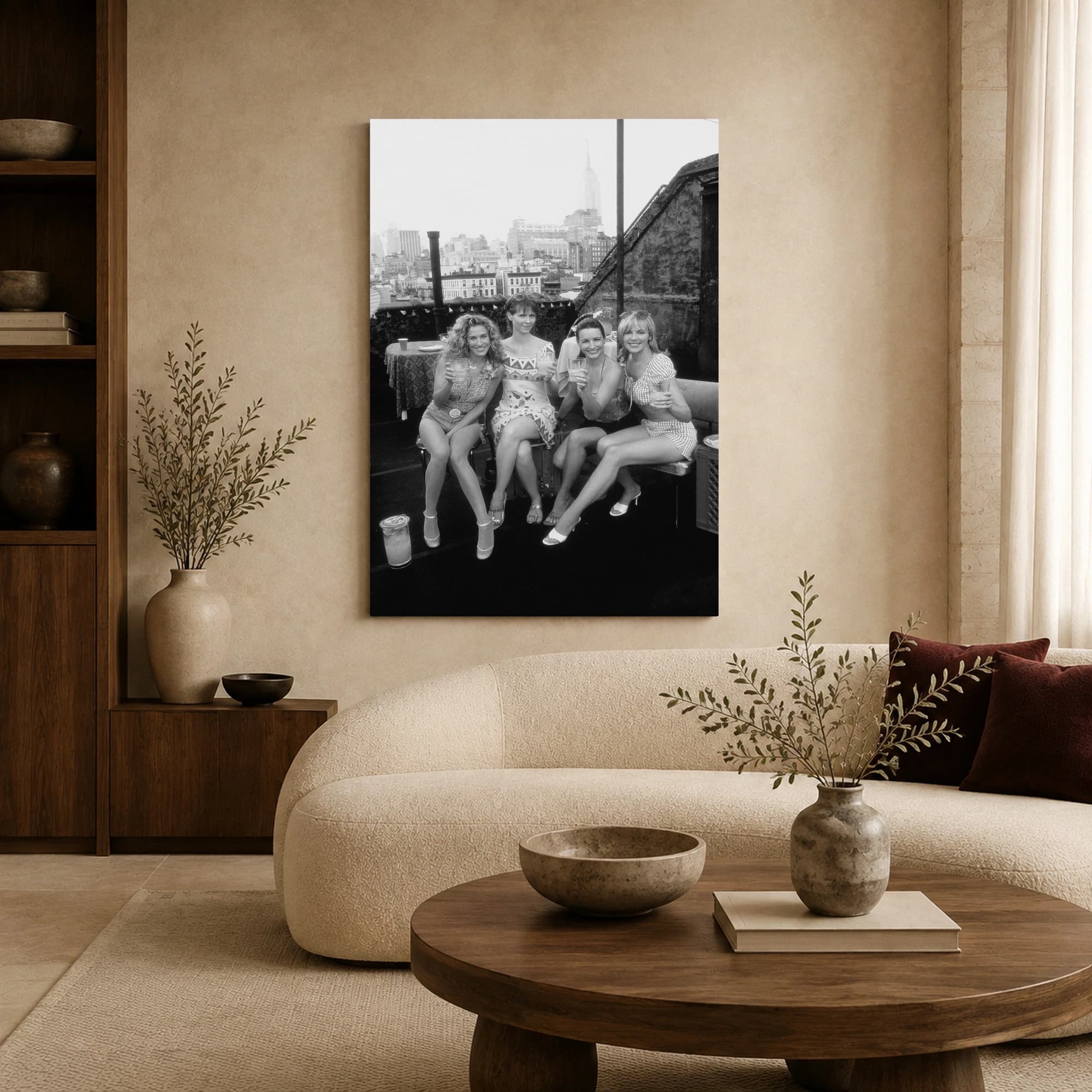 Sex and the City Rooftop Toast Black and White Art Print, view 6