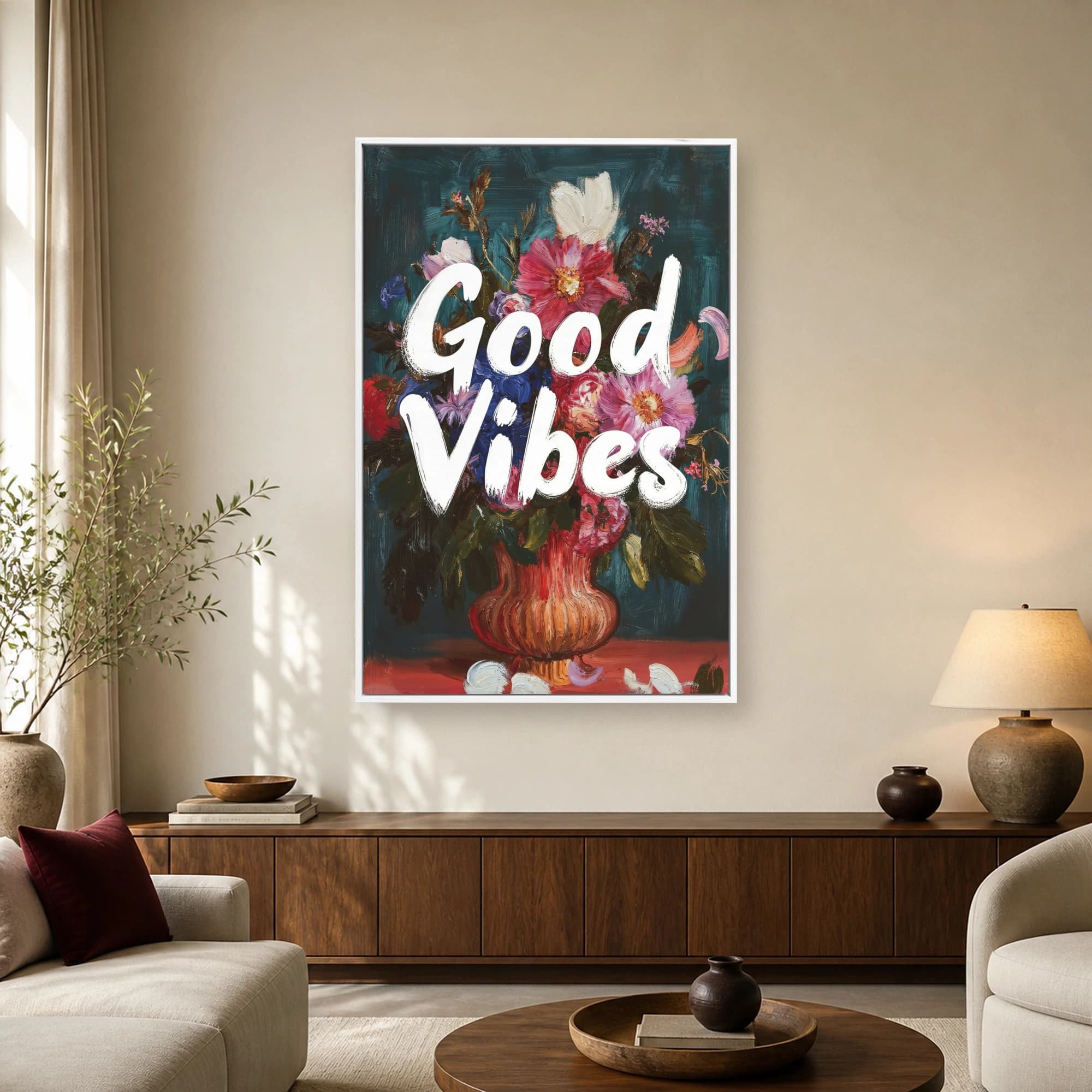 Good Vibes Floral Impasto Painting Wall Art, view 2