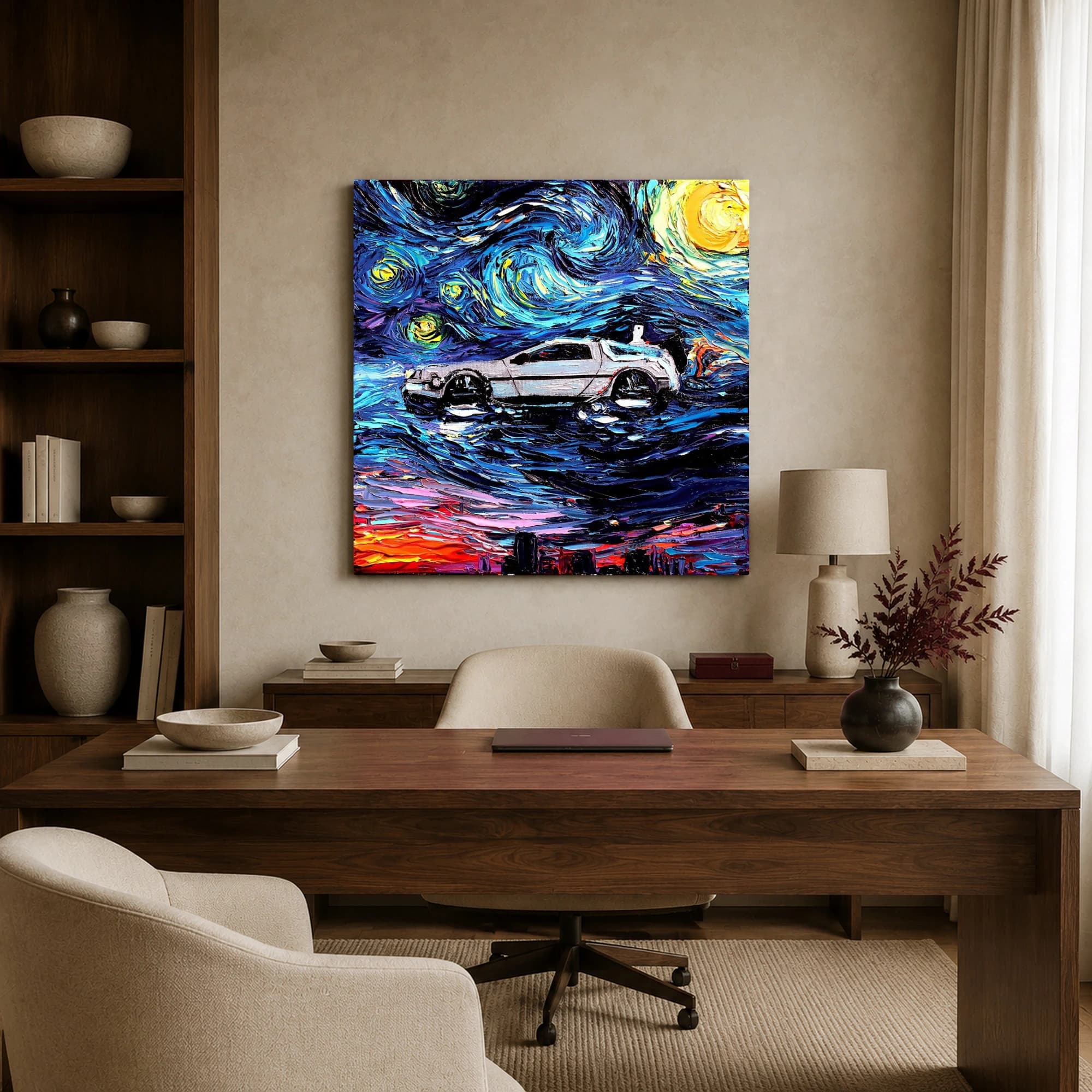 Starry DeLorean Time Machine Canvas Print, view 4
