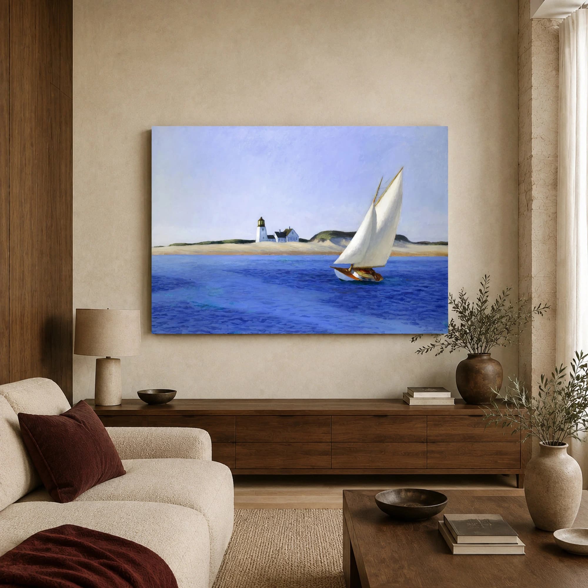 The Lighthouse at Two Lights Coastal Sailboat Fine Art Print, view 2