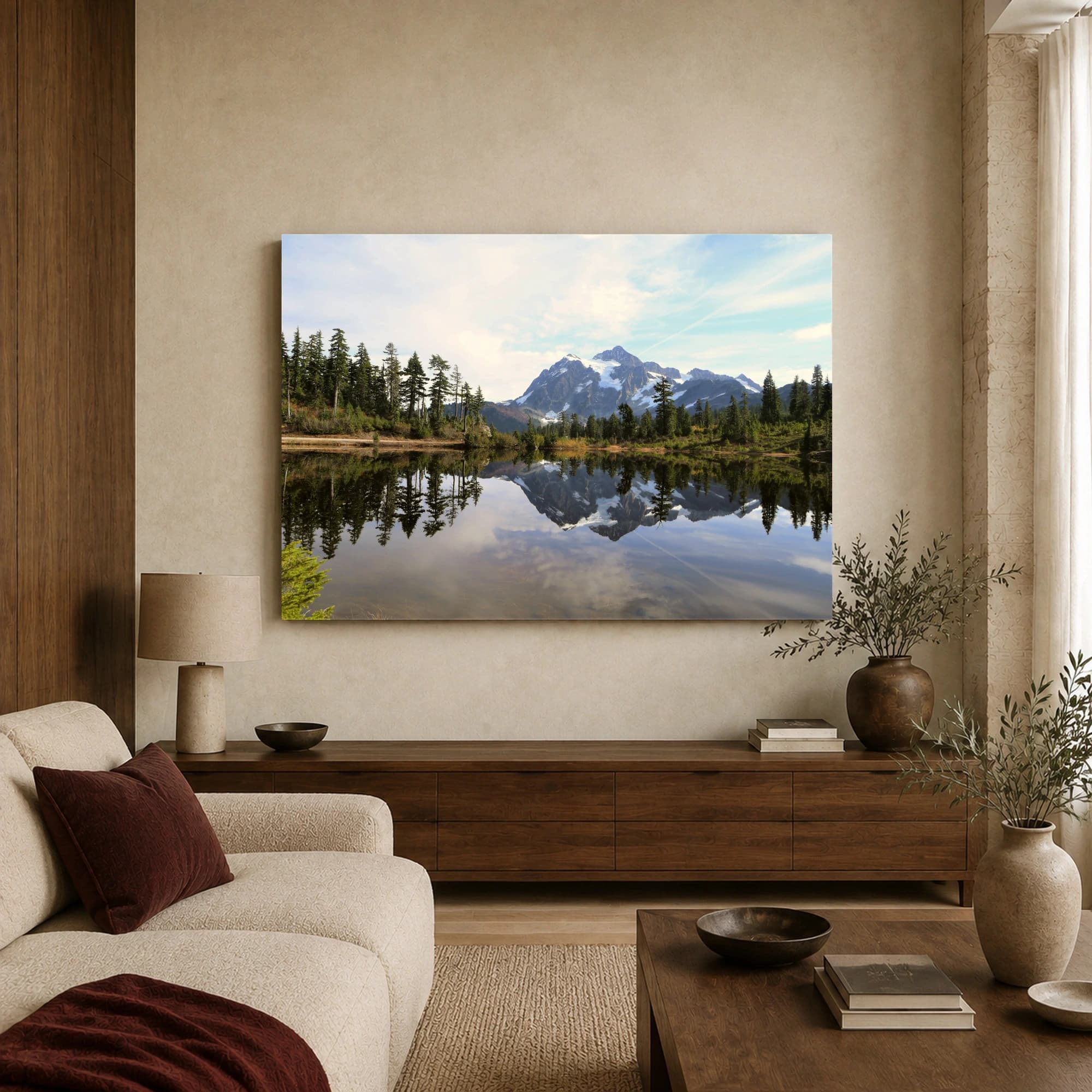 Alpine Mirror Reflection Mountain Landscape Canvas Print, view 3