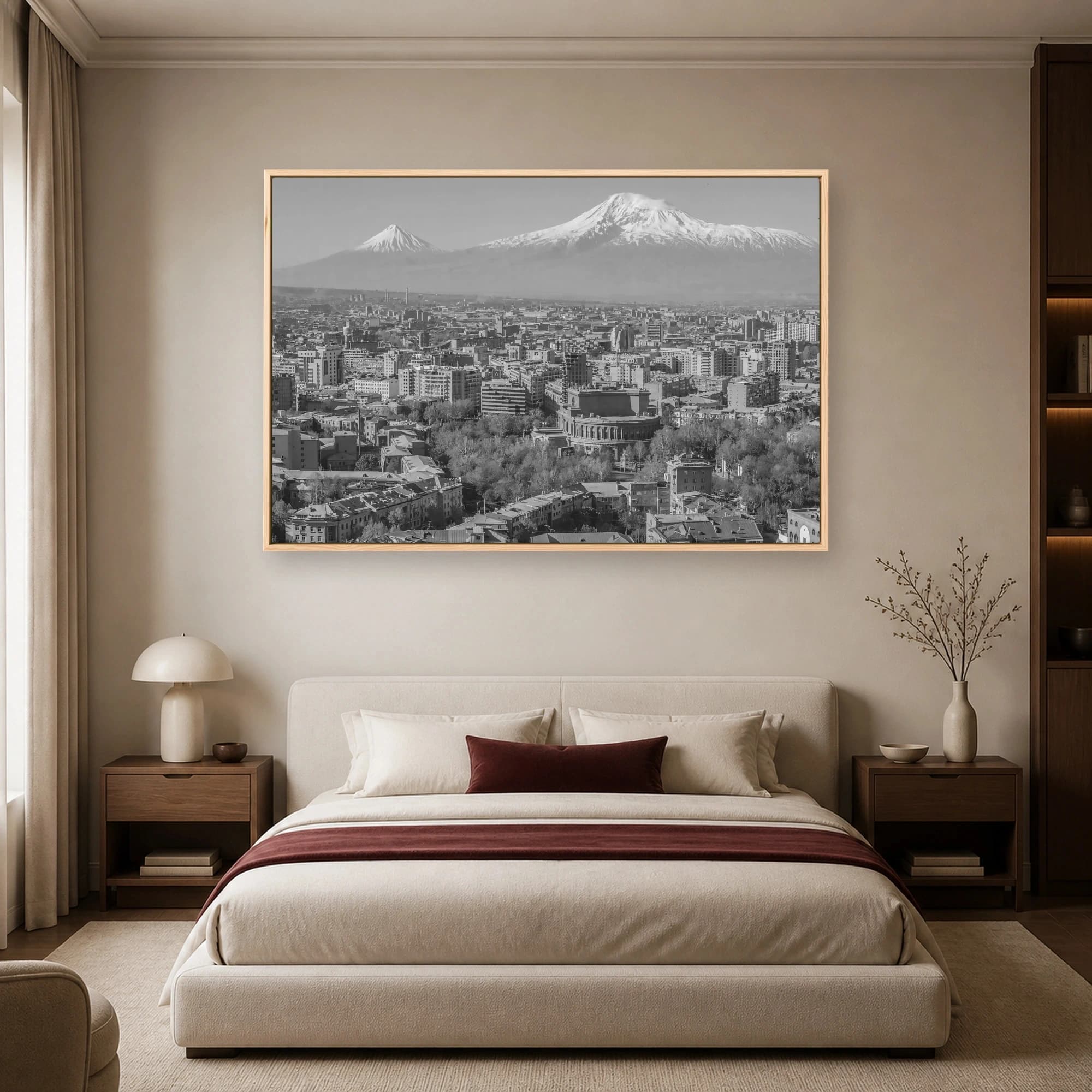 Yerevan Skyline and Mount Ararat Black and White Wall Art Print, view 6