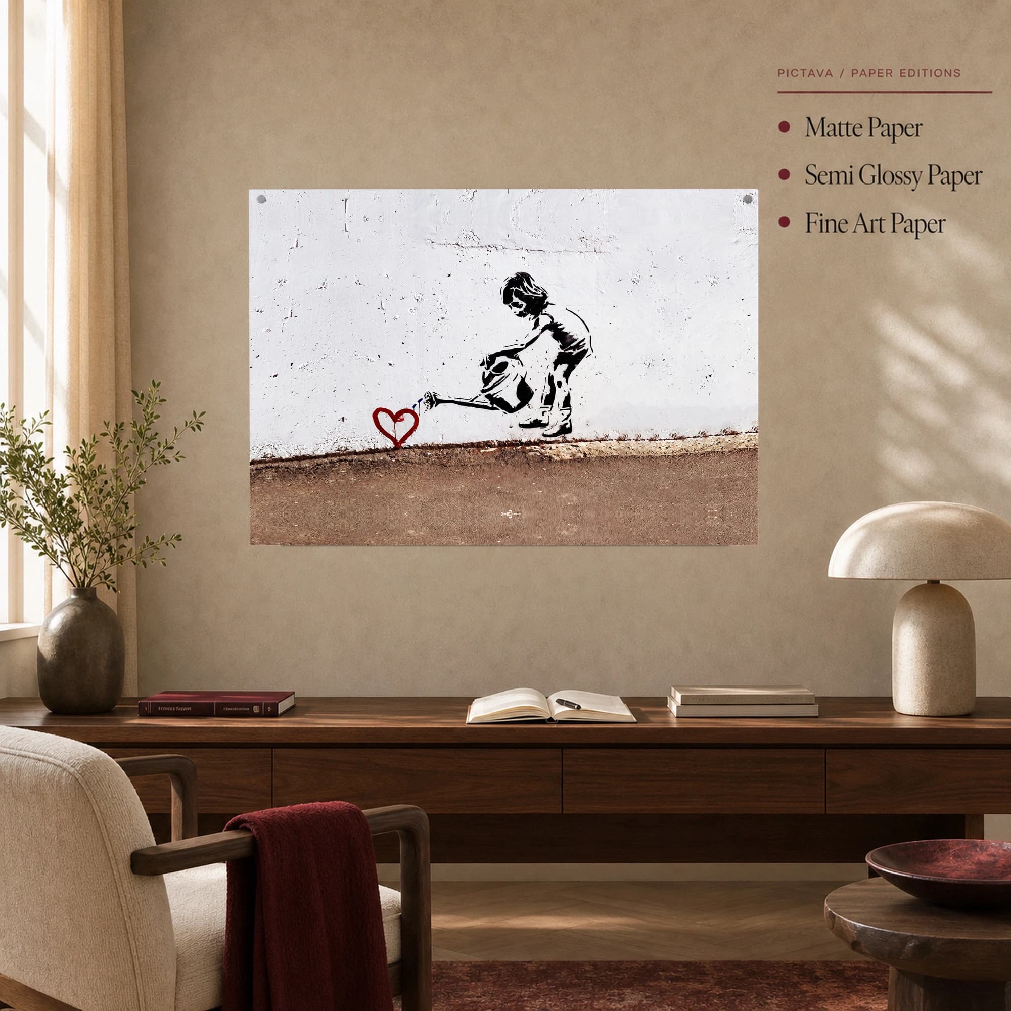 Girl Watering Heart Street Art Canvas Print, view 3