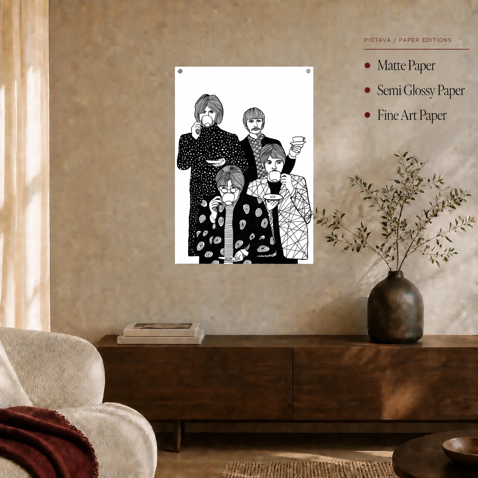 The Beatles Tea Party Black and White Line Art, view 5