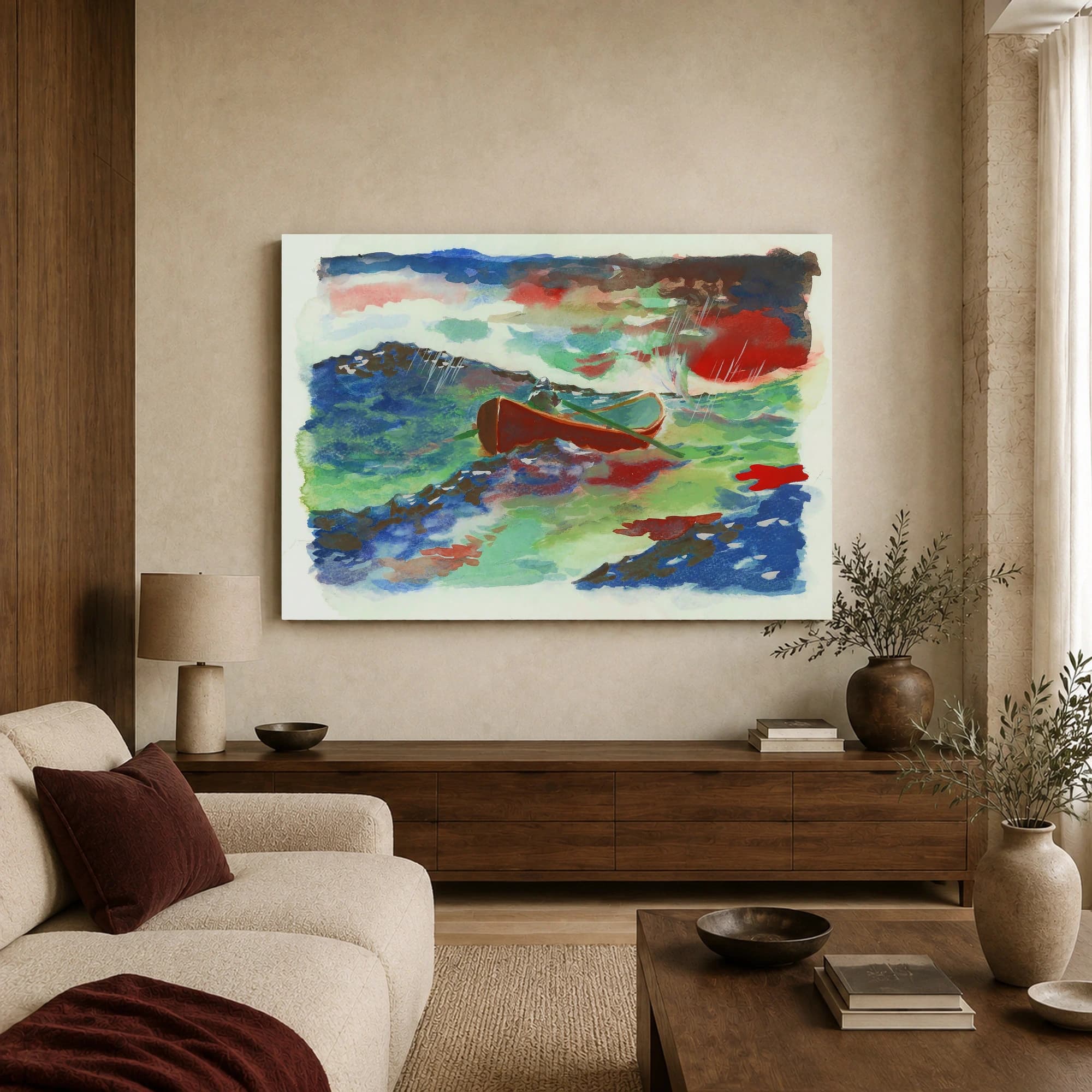 Stormy Waters Canoe Watercolor Wall Art, view 3