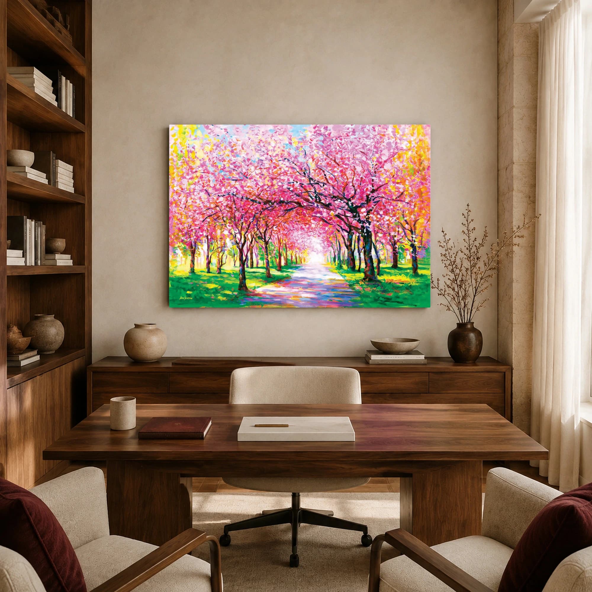 Blooming Blossom Path Impressionist Cherry Tree Landscape, view 8