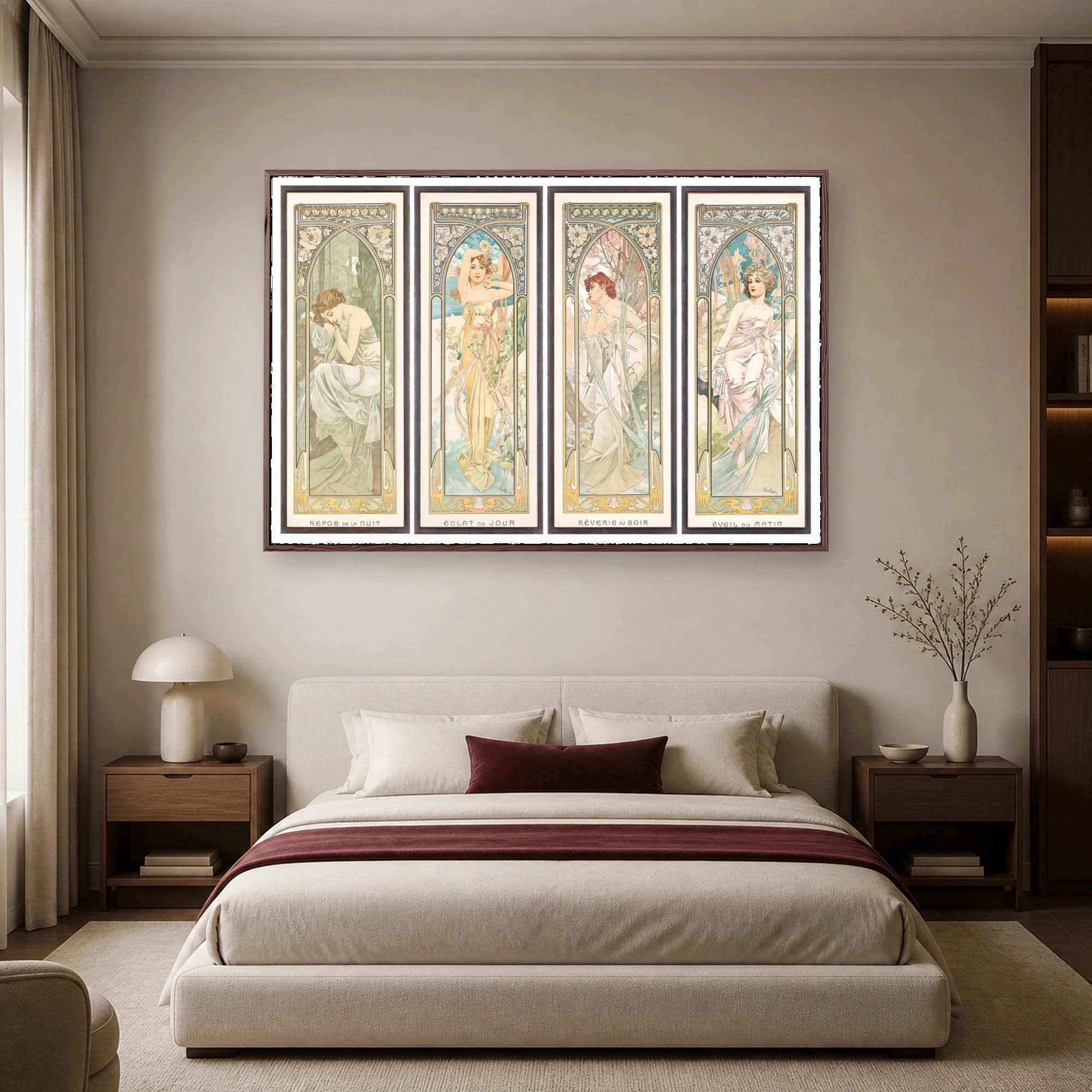 Alphonse Mucha The Times of the Day Art Nouveau Quadriptych Print, view 4