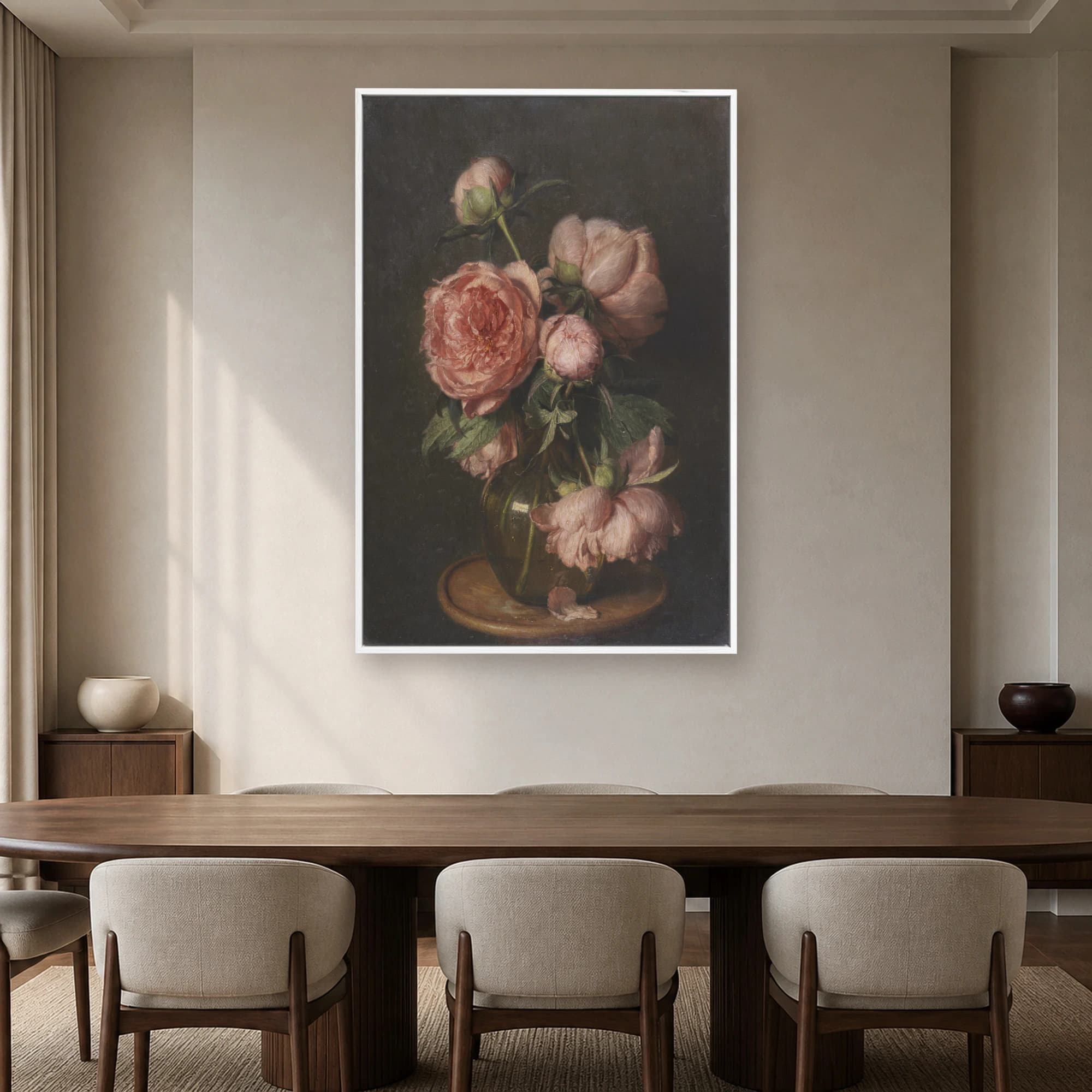 Vase of Peonies Classical Still Life Canvas Print, view 3