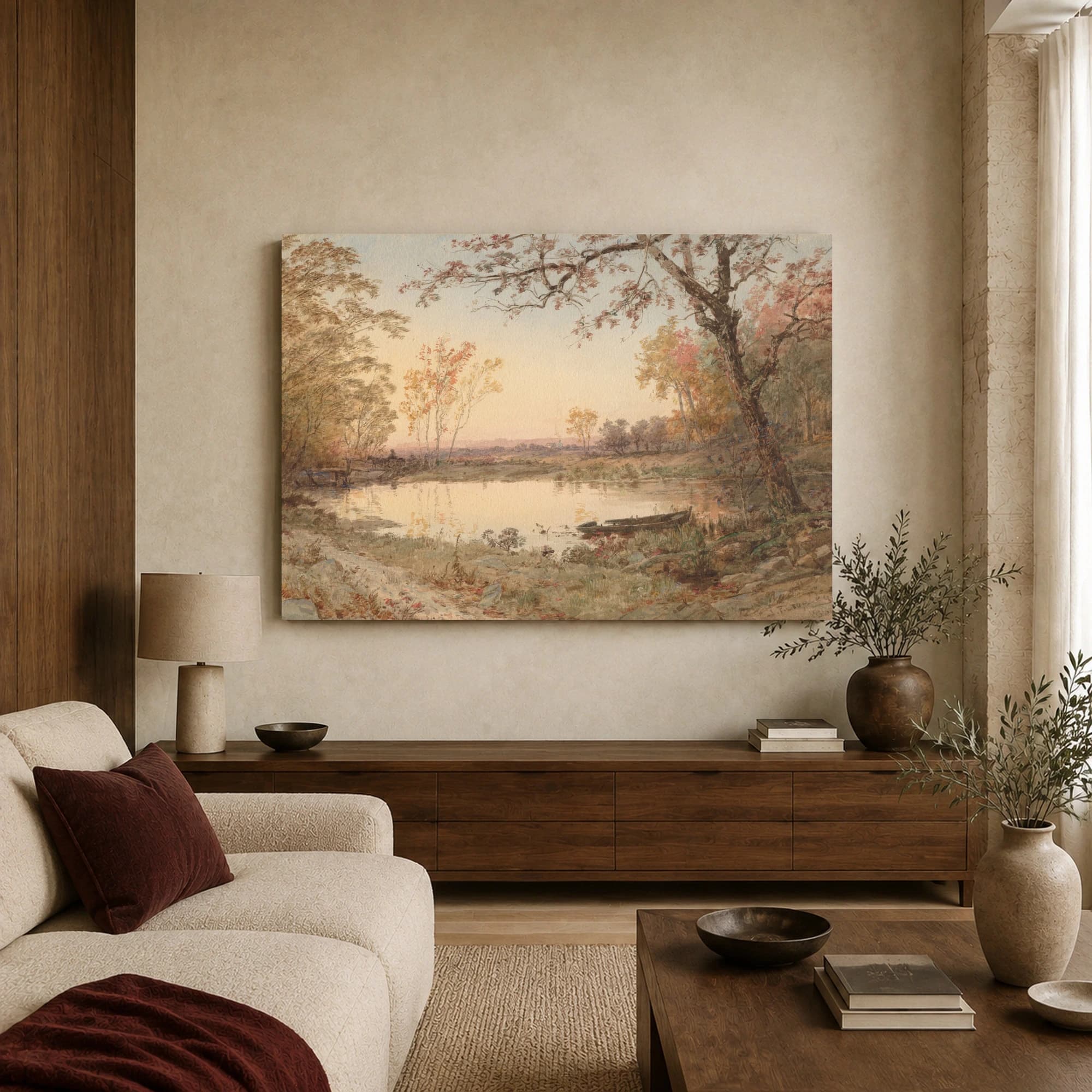 Vintage Autumn Landscape Watercolor Print, view 3