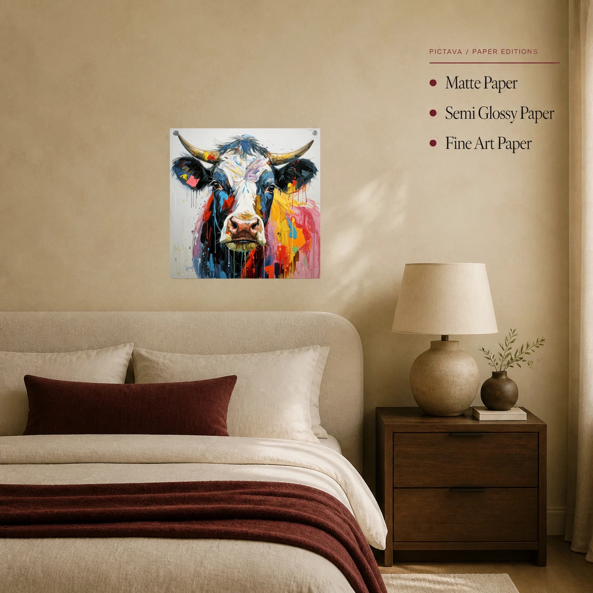 Colorful Abstract Cow Portrait Canvas Print, view 8