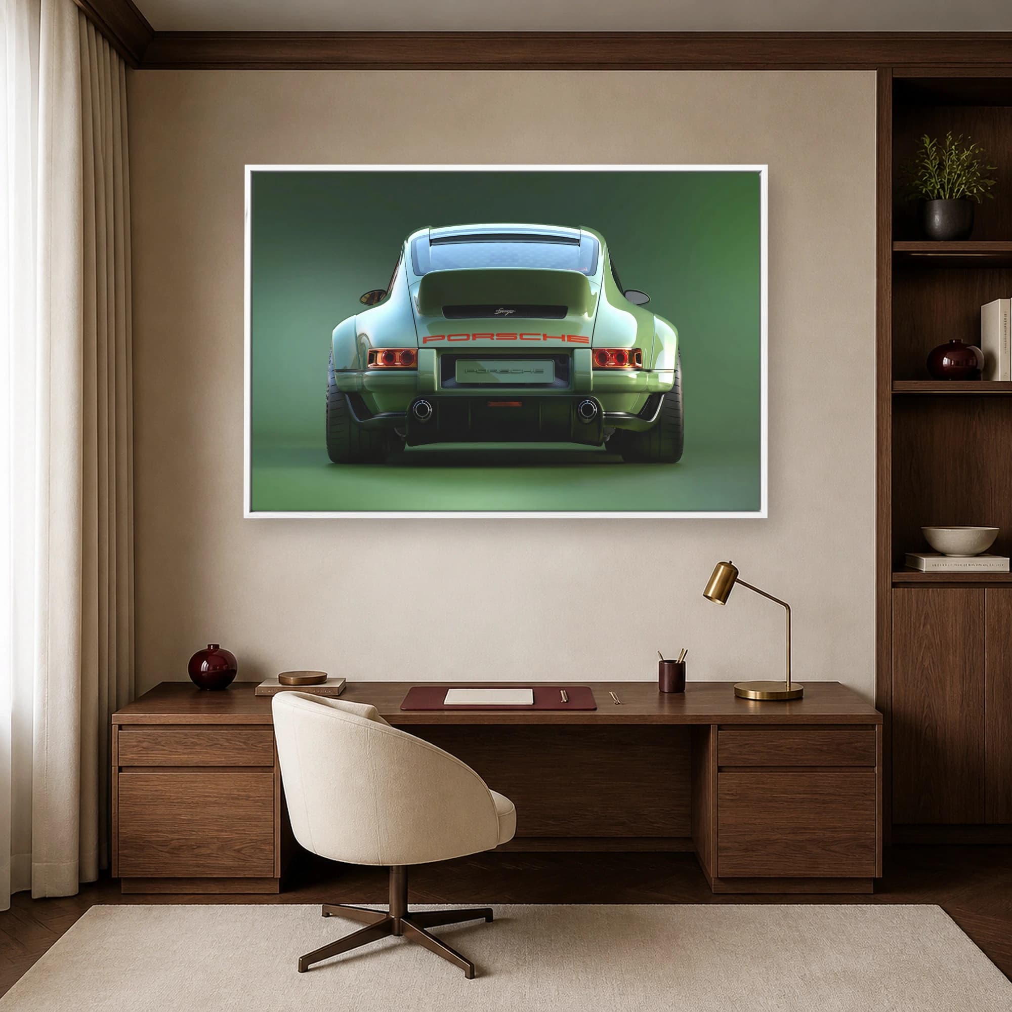 Green Porsche Restomod Rear View Canvas Print, view 5