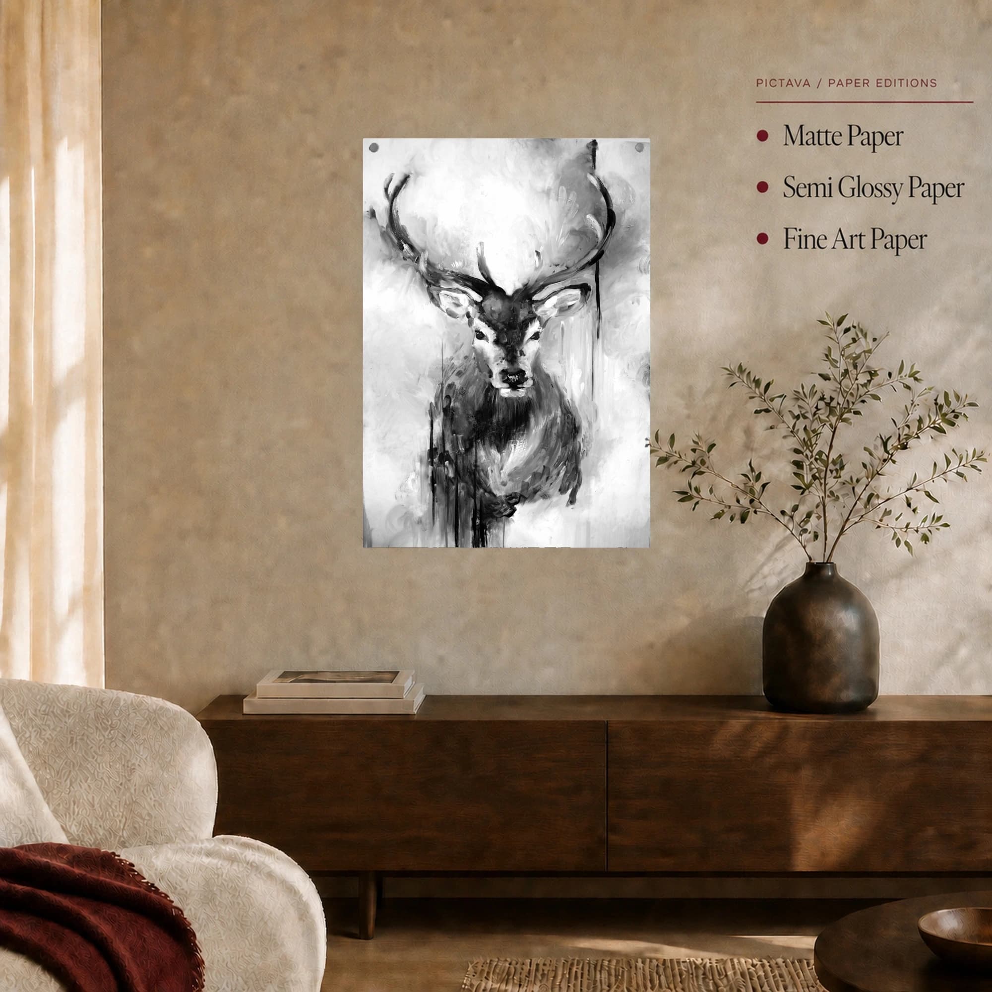 Monochrome Stag Portrait Canvas Print, view 6