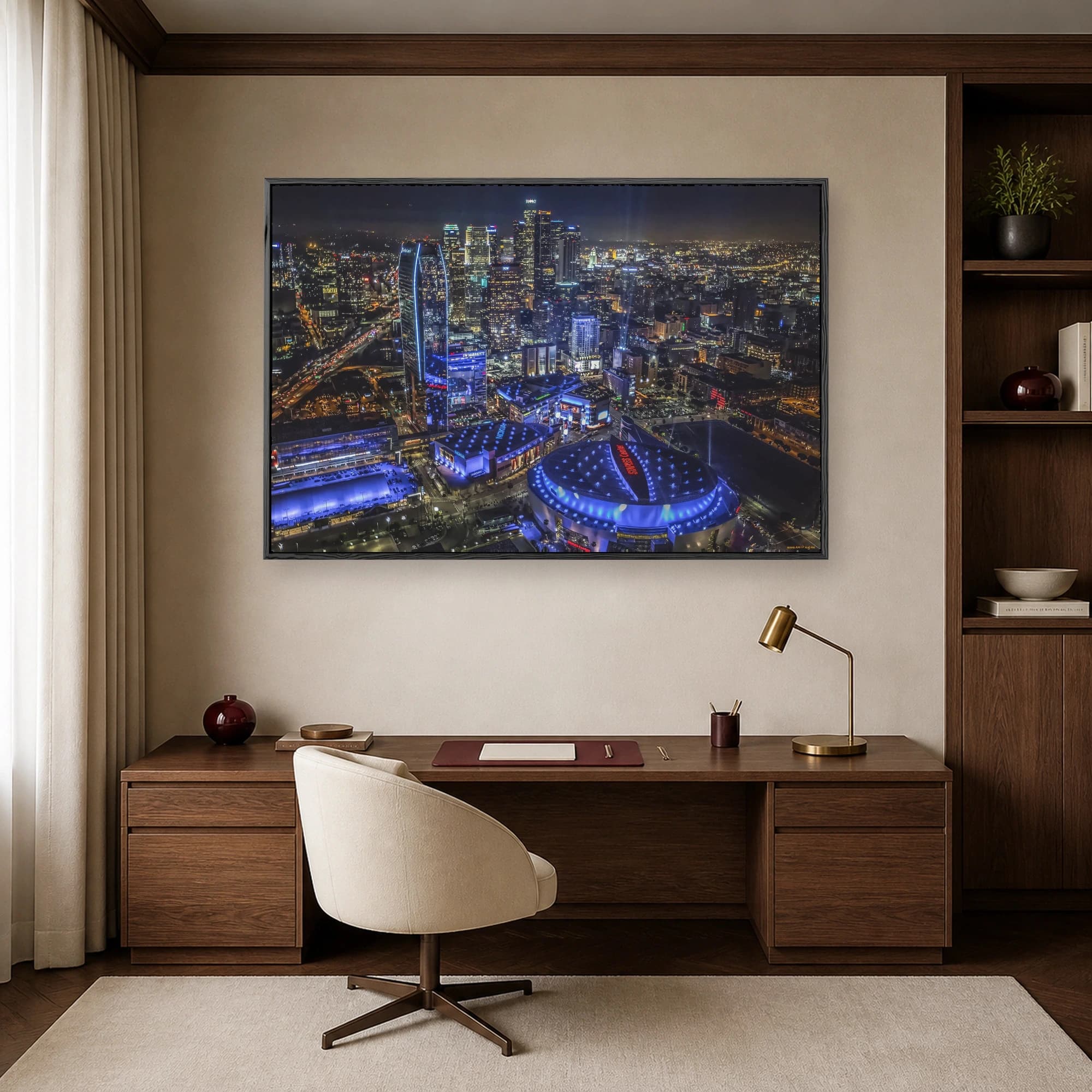 Downtown Los Angeles Night Skyline Aerial Canvas Print, view 7