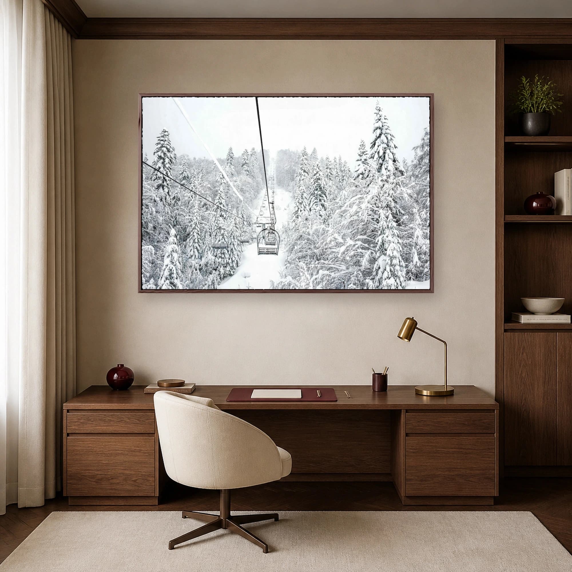 Winter Mountain Ski Lift Forest Wall Art, view 4