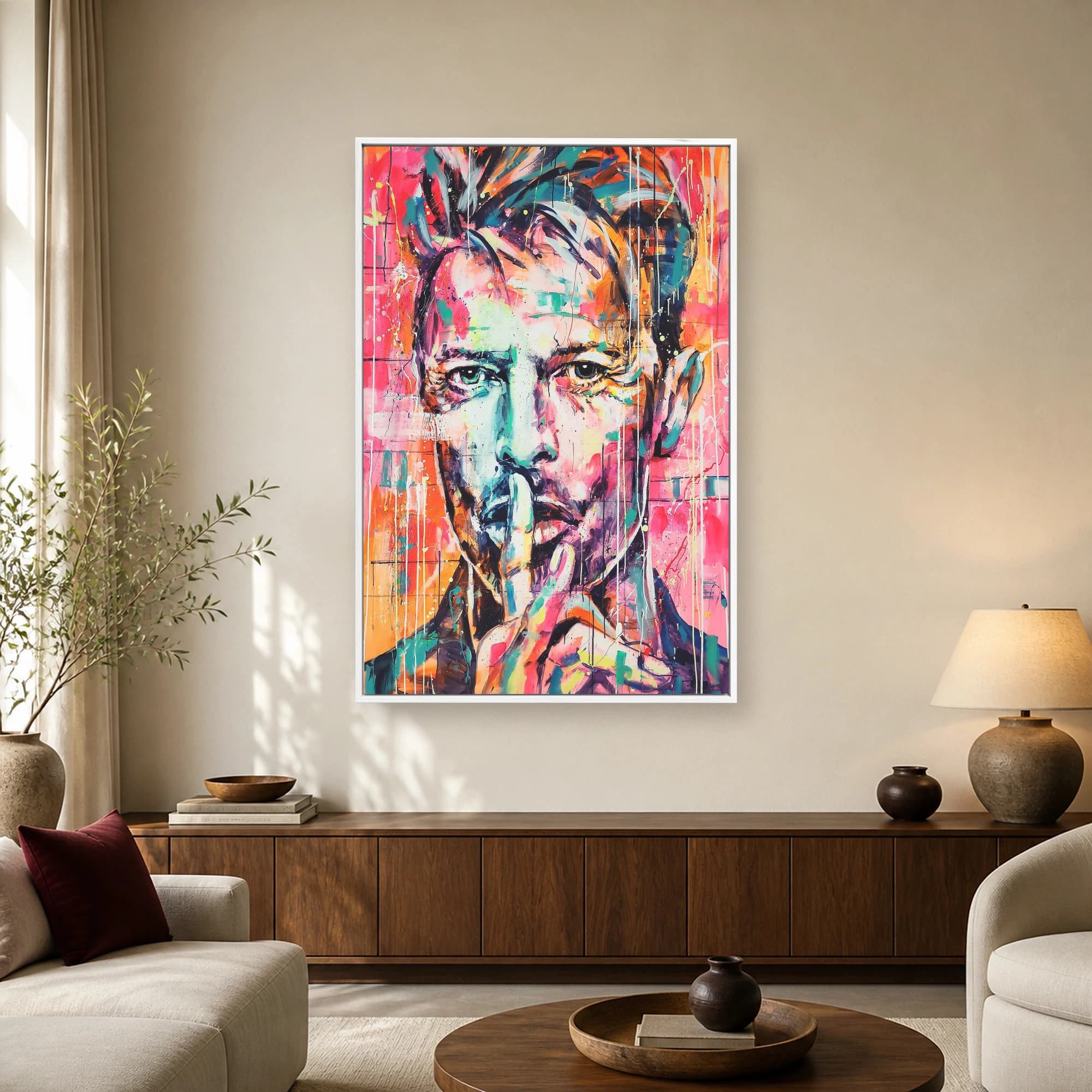 David Bowie Neon Pop Art Portrait Canvas Print, view 2
