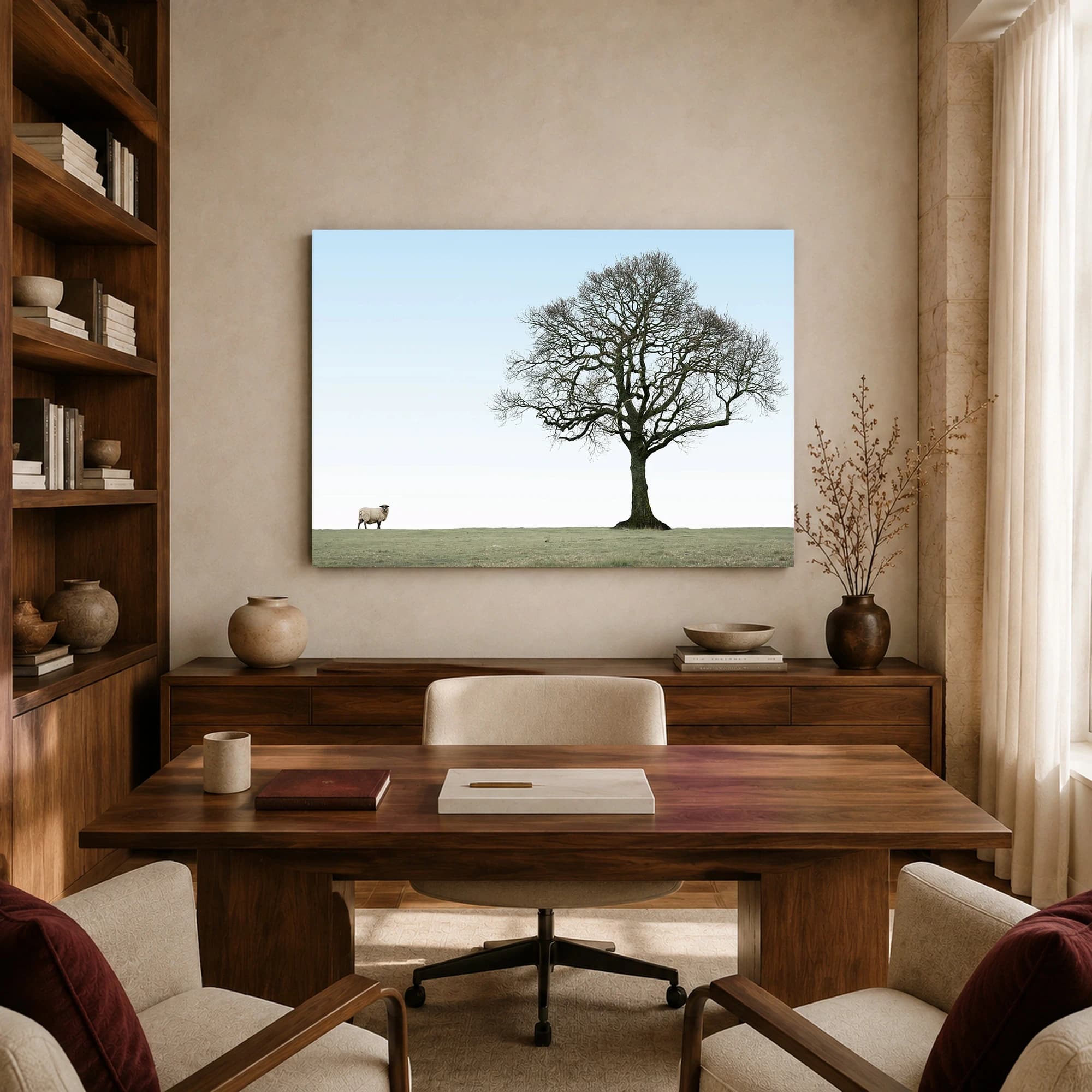 Solitary Tree and Grazing Sheep Minimalist Landscape Print, view 8