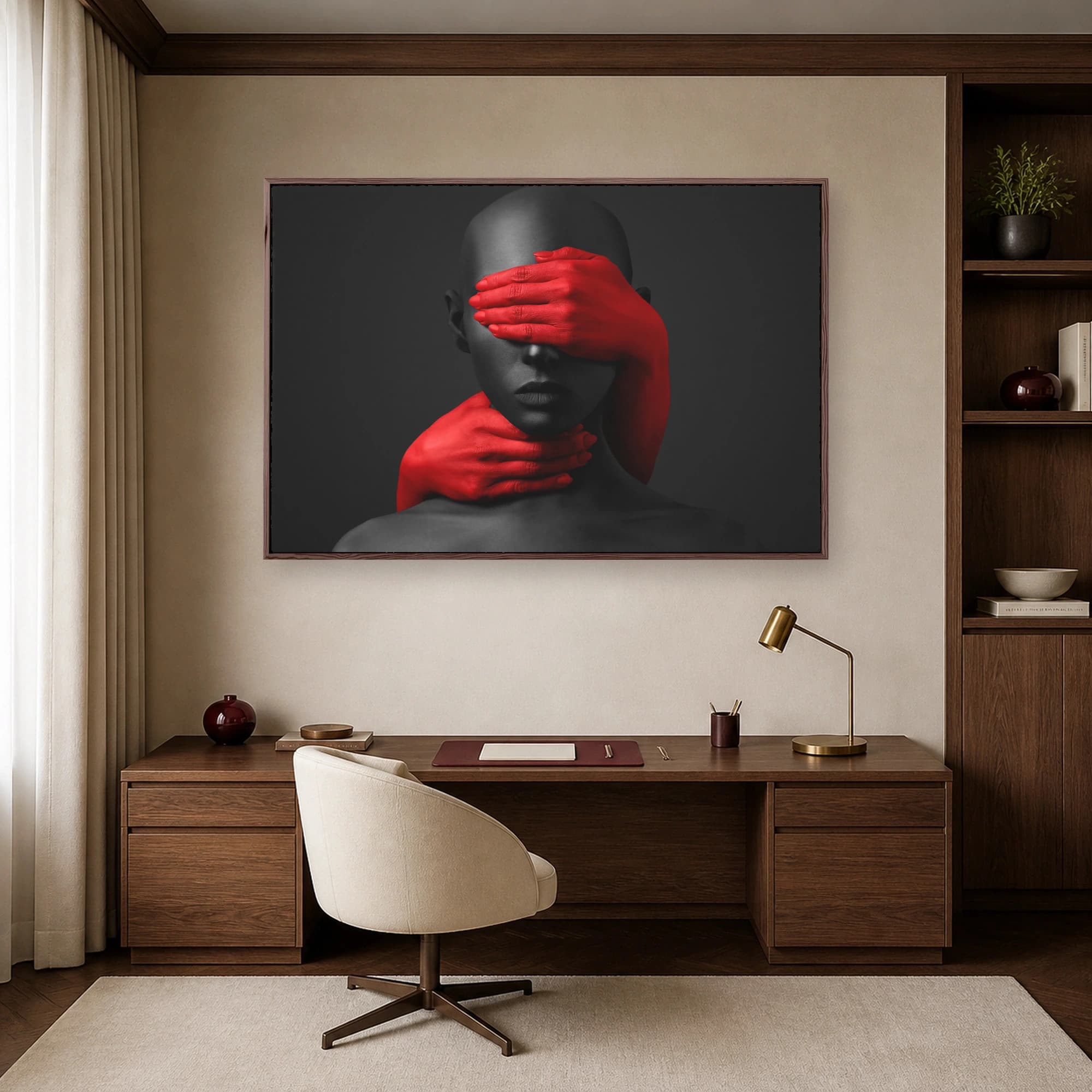 Crimson Silence Striking Surrealist Portrait Canvas Print, view 7