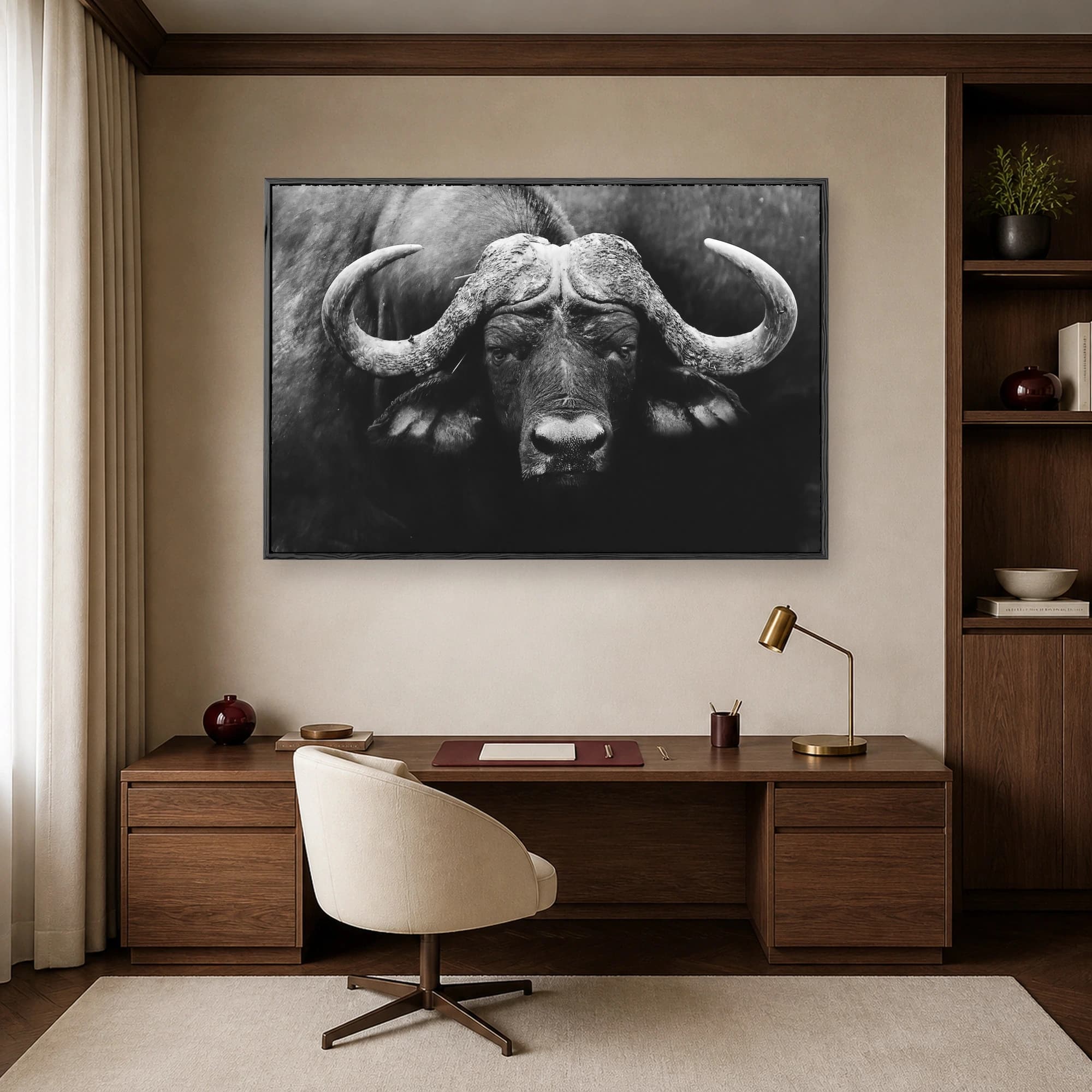 African Cape Buffalo Black and White Wildlife Wall Art, view 5