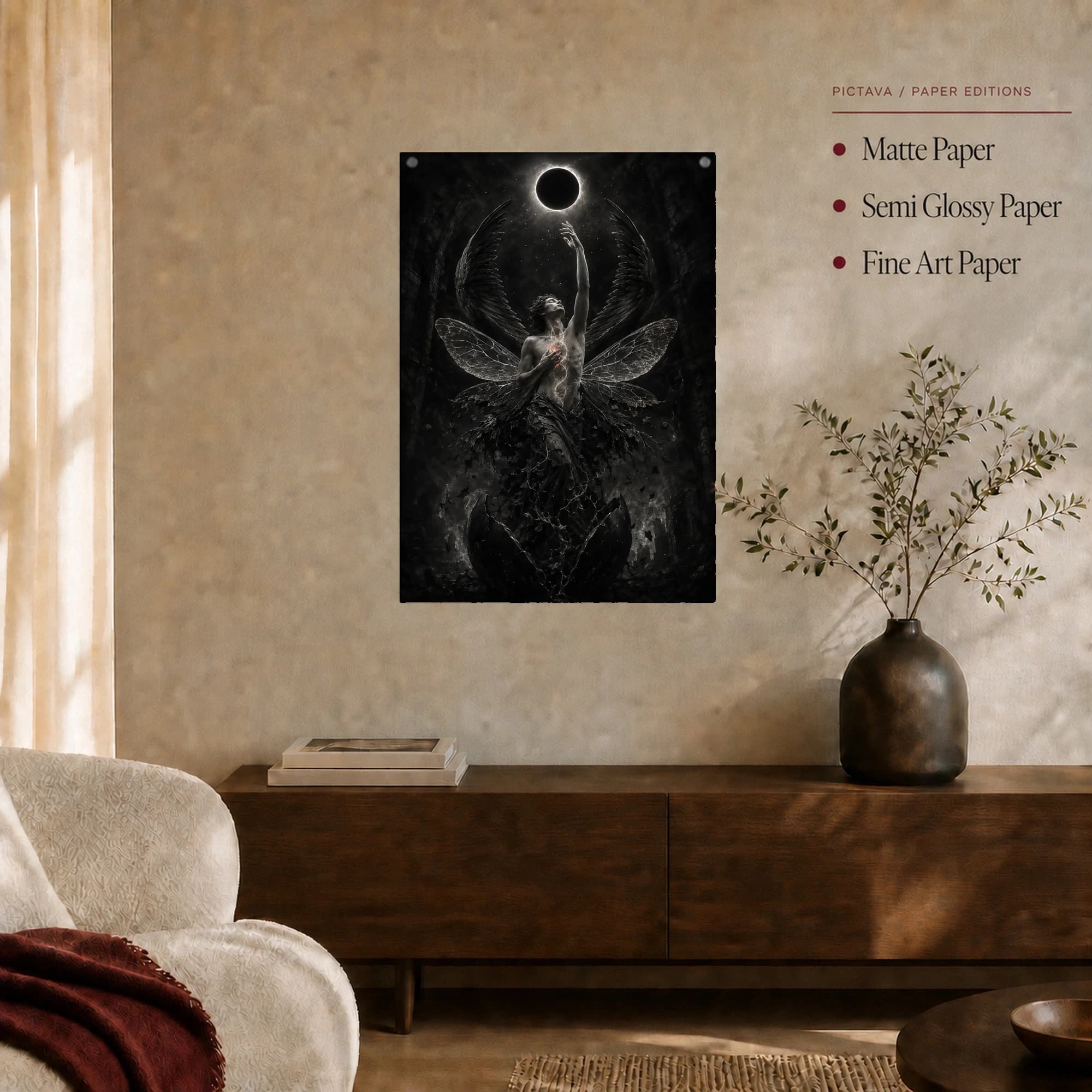 Eclipse of Ascent Dark Fantasy Winged Figure Wall Art, view 6