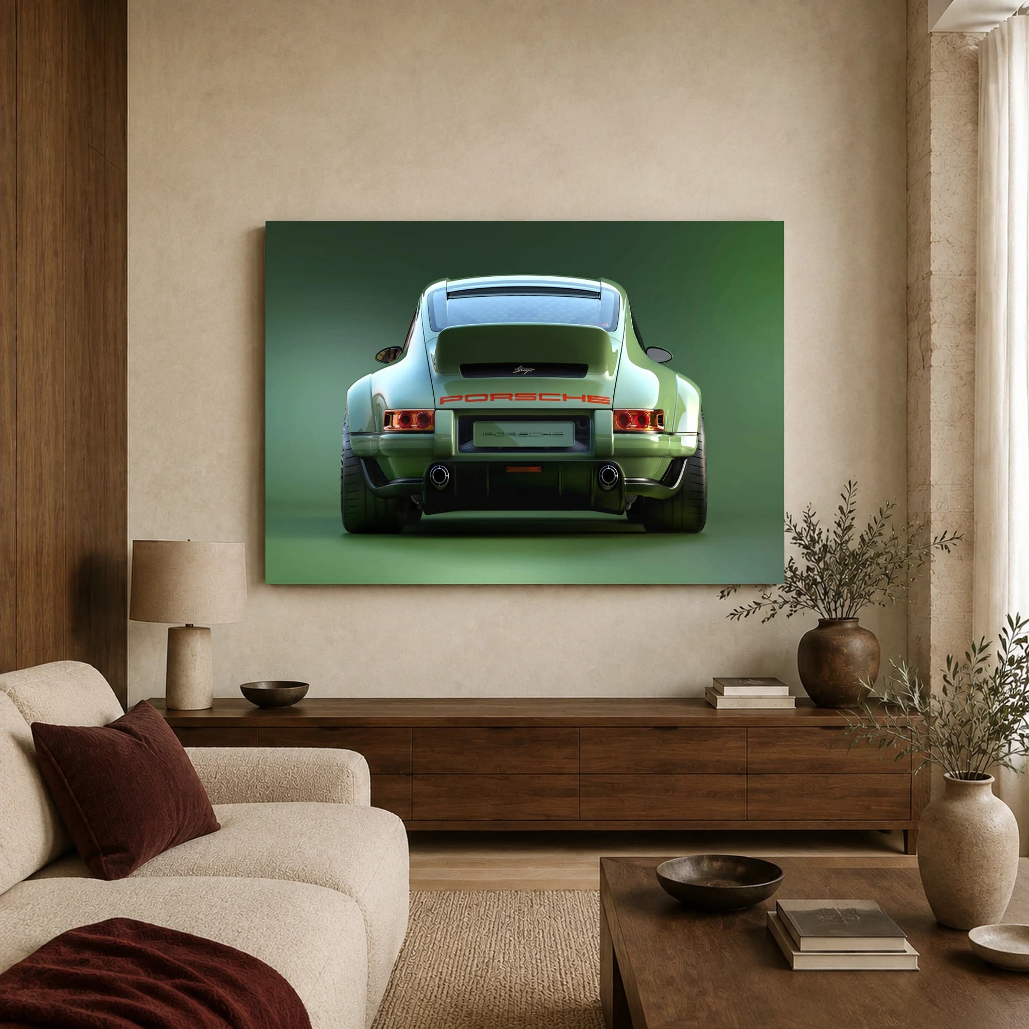Green Porsche Restomod Rear View Canvas Print, view 3
