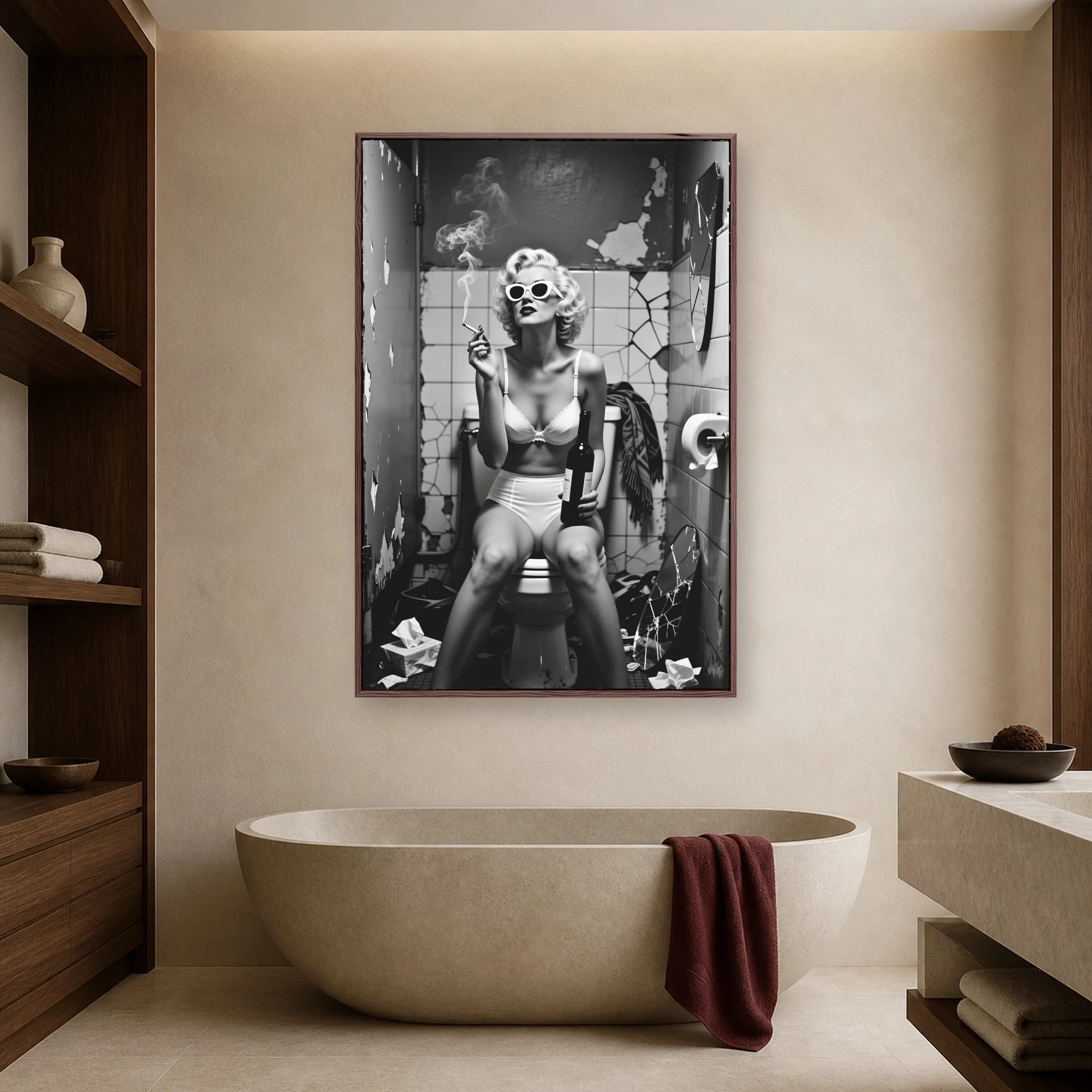 Retro Glamour Bathroom Satire Black and White Wall Art, view 5