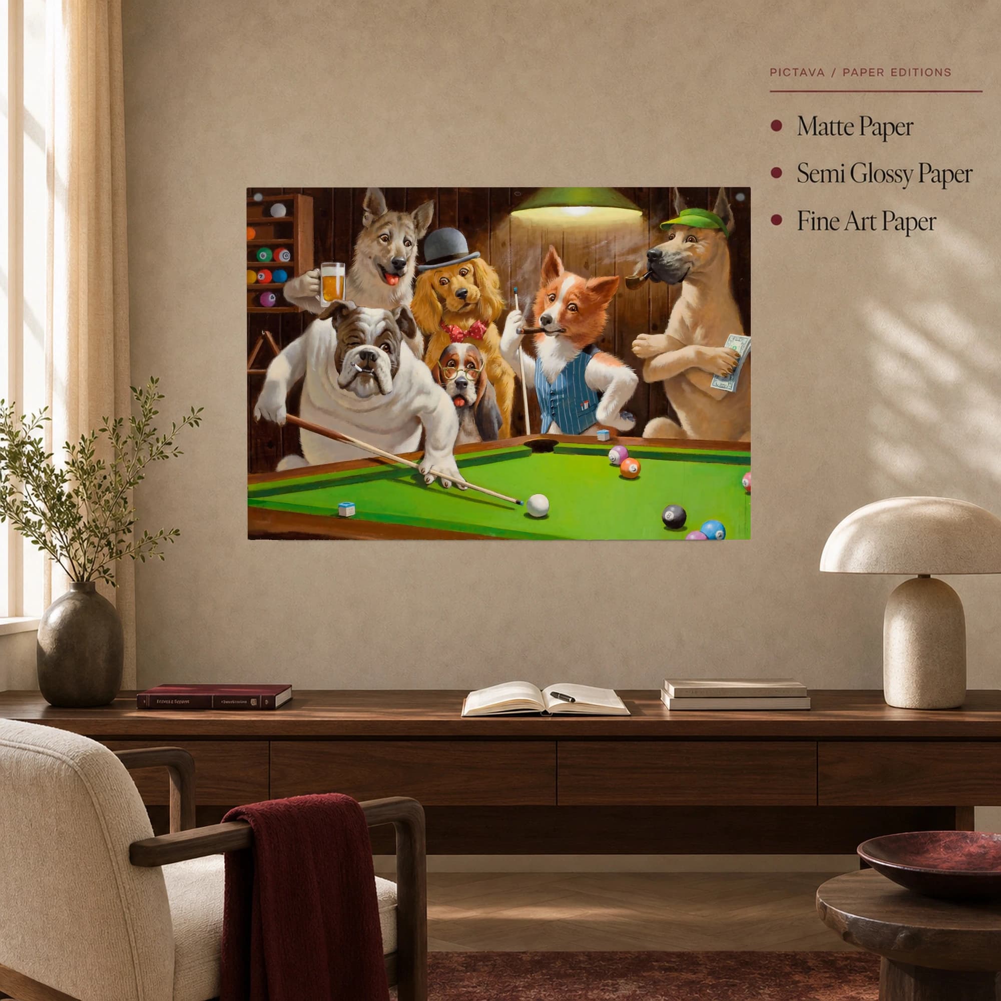 Dogs Playing Pool Canvas Print Humorous Billiards Wall Art, view 6