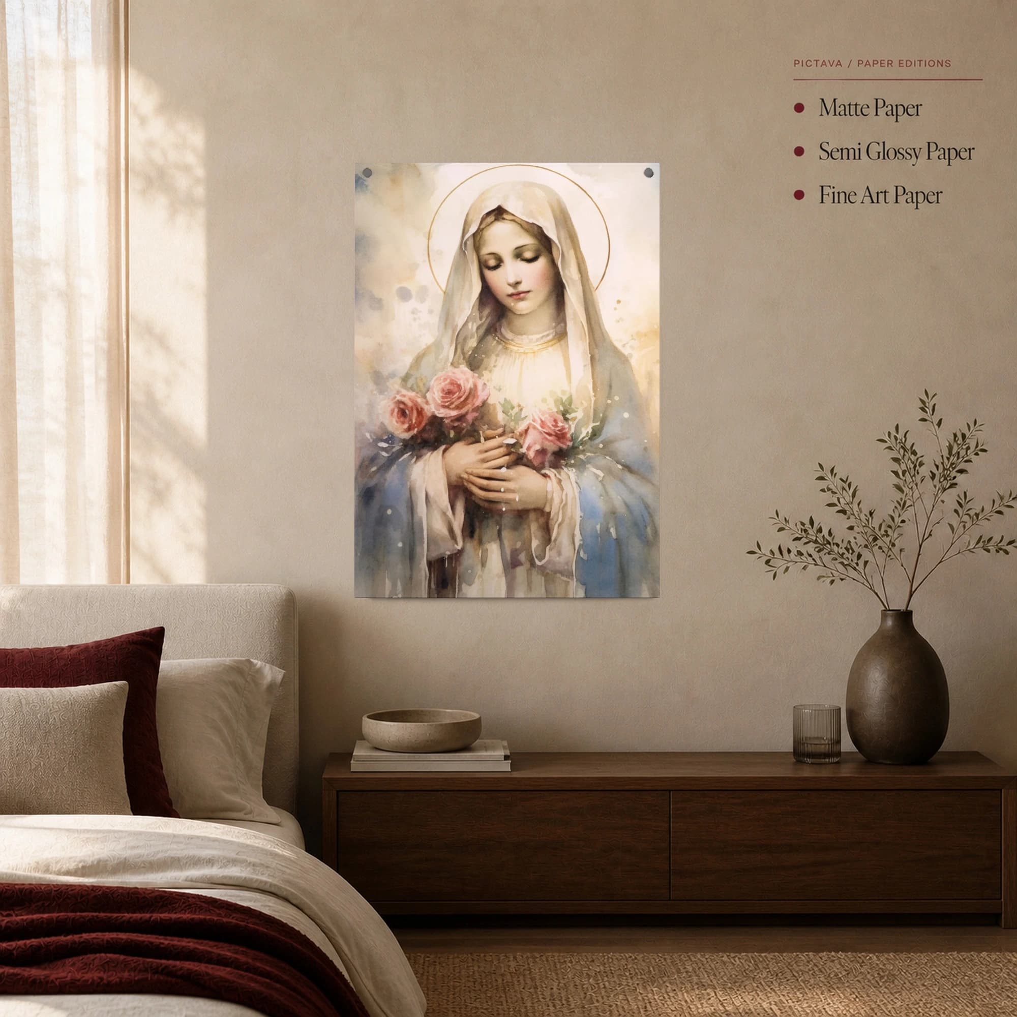 Watercolor Virgin Mary with Roses Fine Art Print, view 4