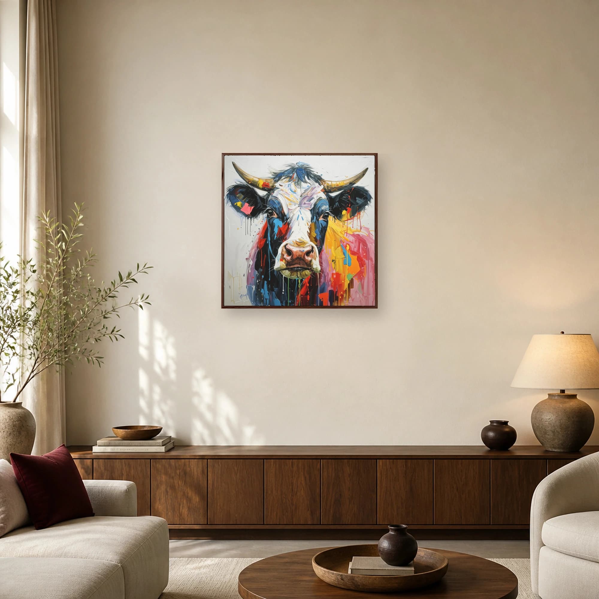 Colorful Abstract Cow Portrait Canvas Print, view 4