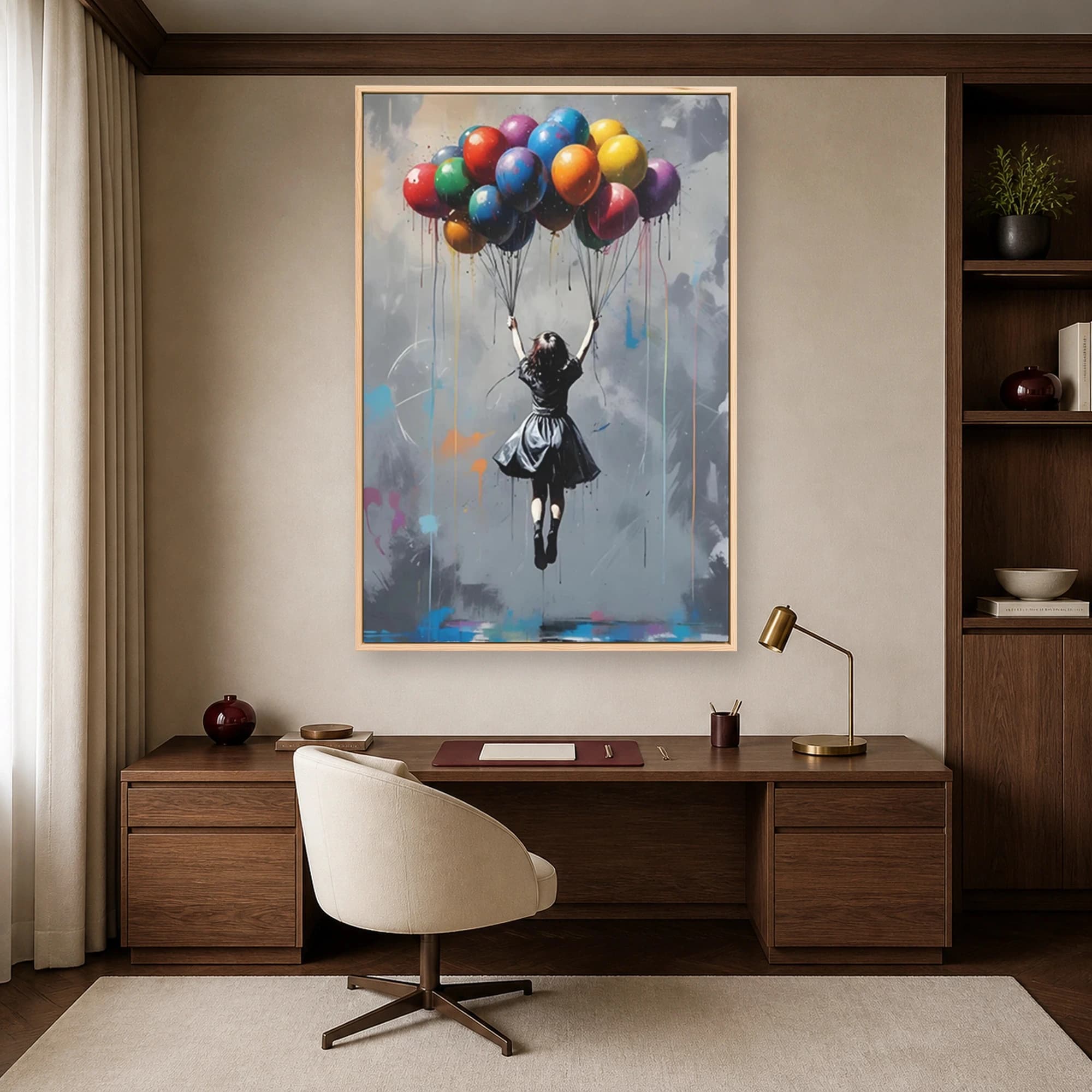 Girl with Colorful Balloons Urban Wall Art Print, view 6