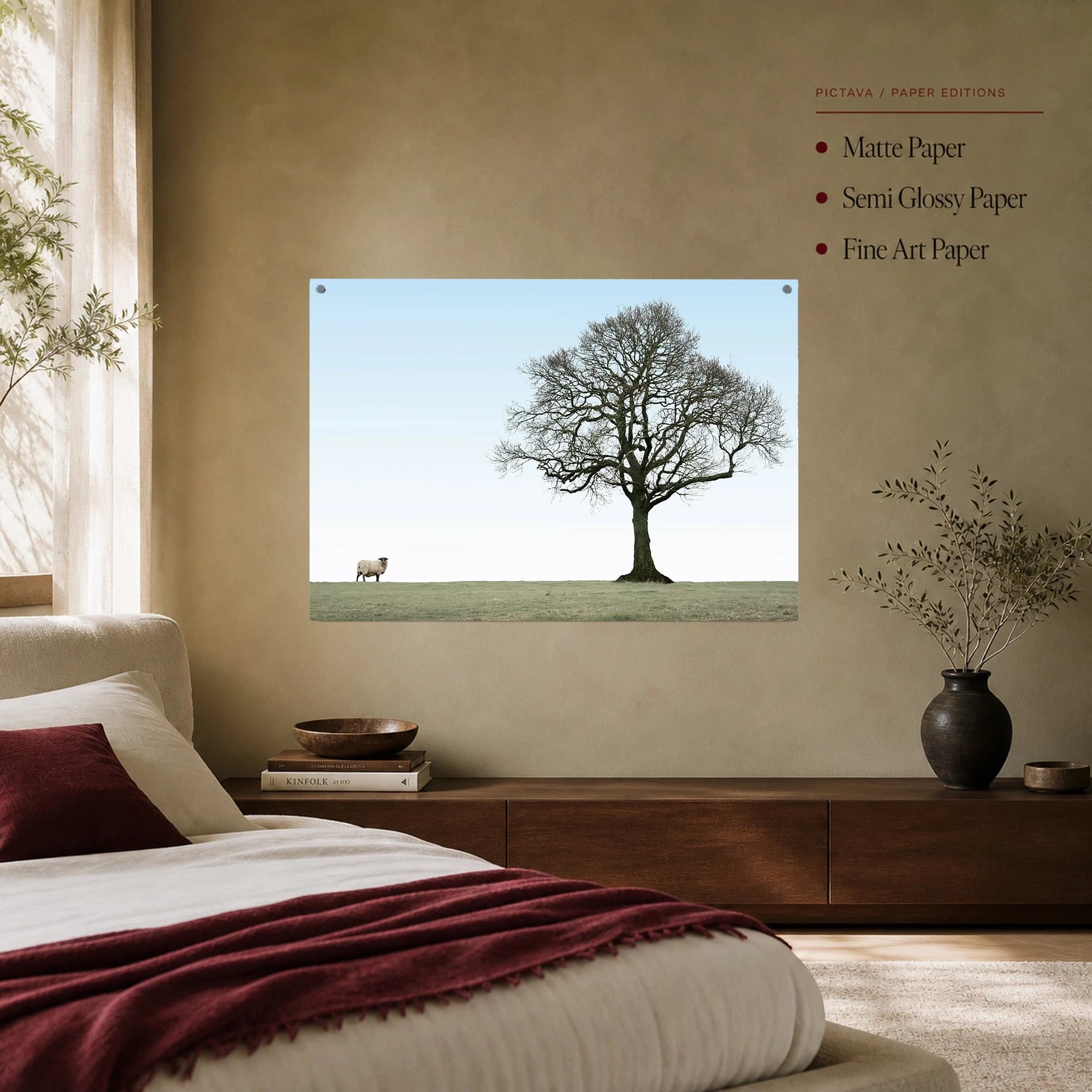 Solitary Tree and Grazing Sheep Minimalist Landscape Print, view 7