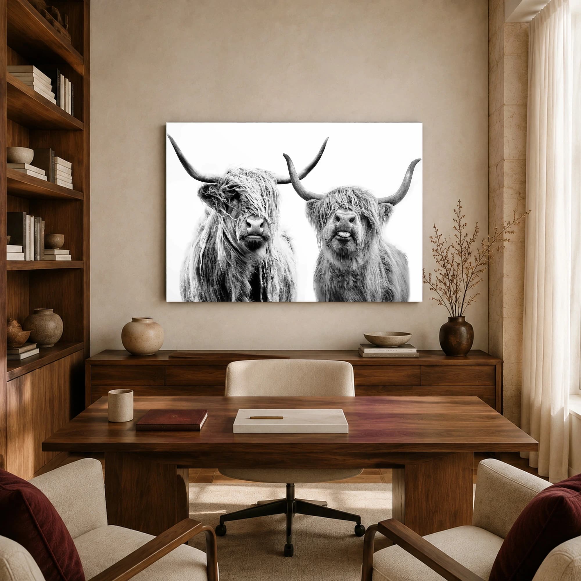 Highland Cattle Portrait Black and White Wall Art, view 8