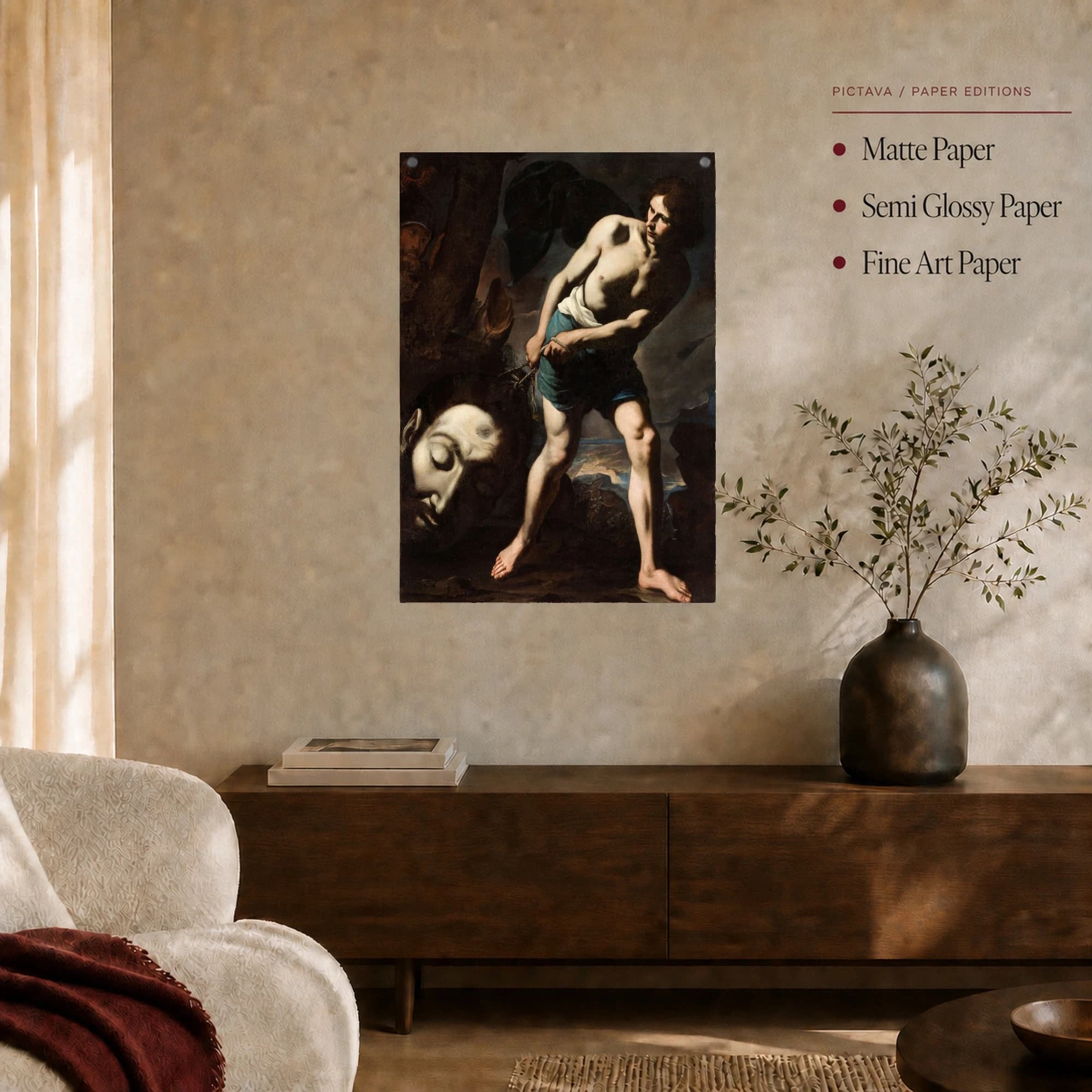 David with the Head of Goliath Baroque Fine Art Canvas Print, view 3