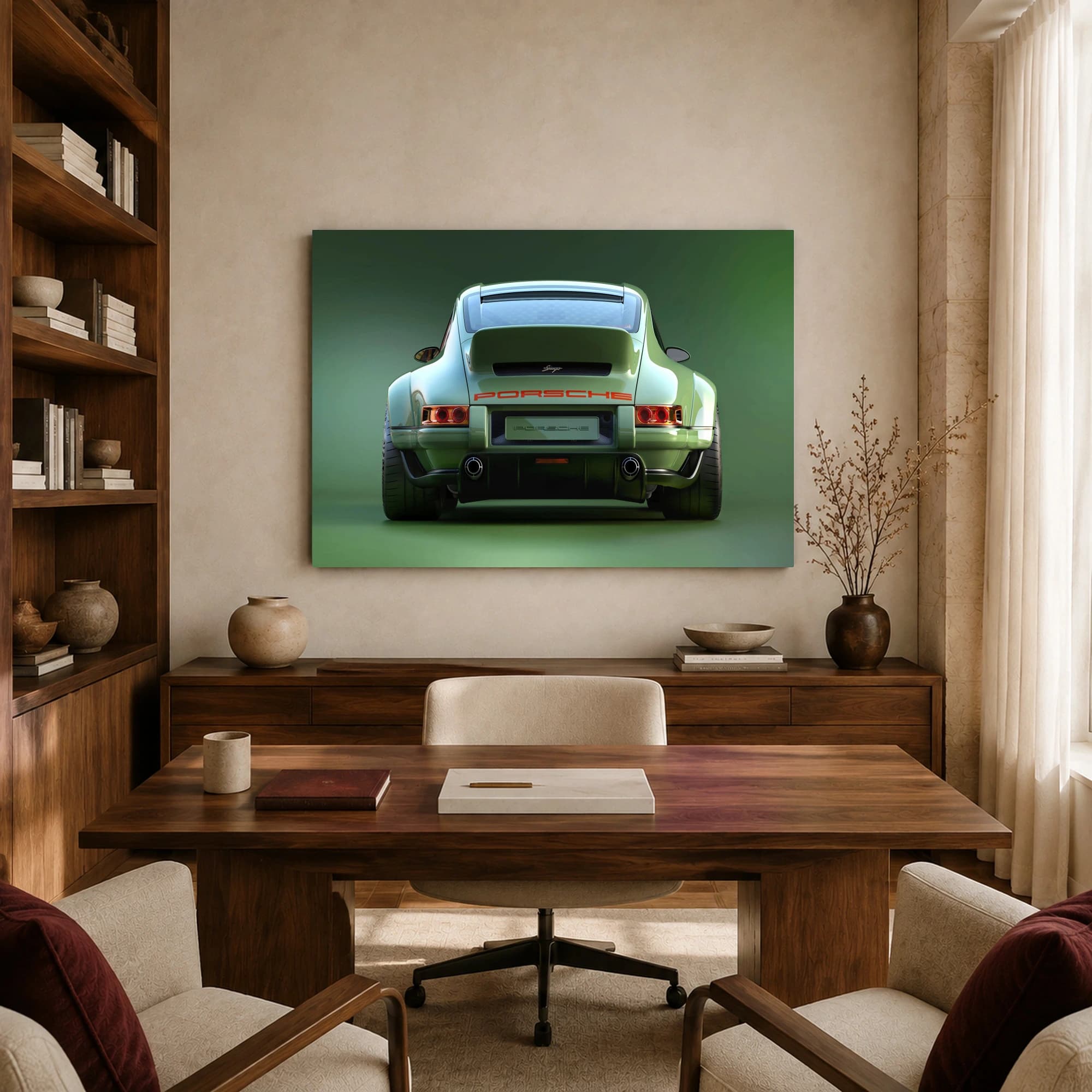 Green Porsche Restomod Rear View Canvas Print, view 8