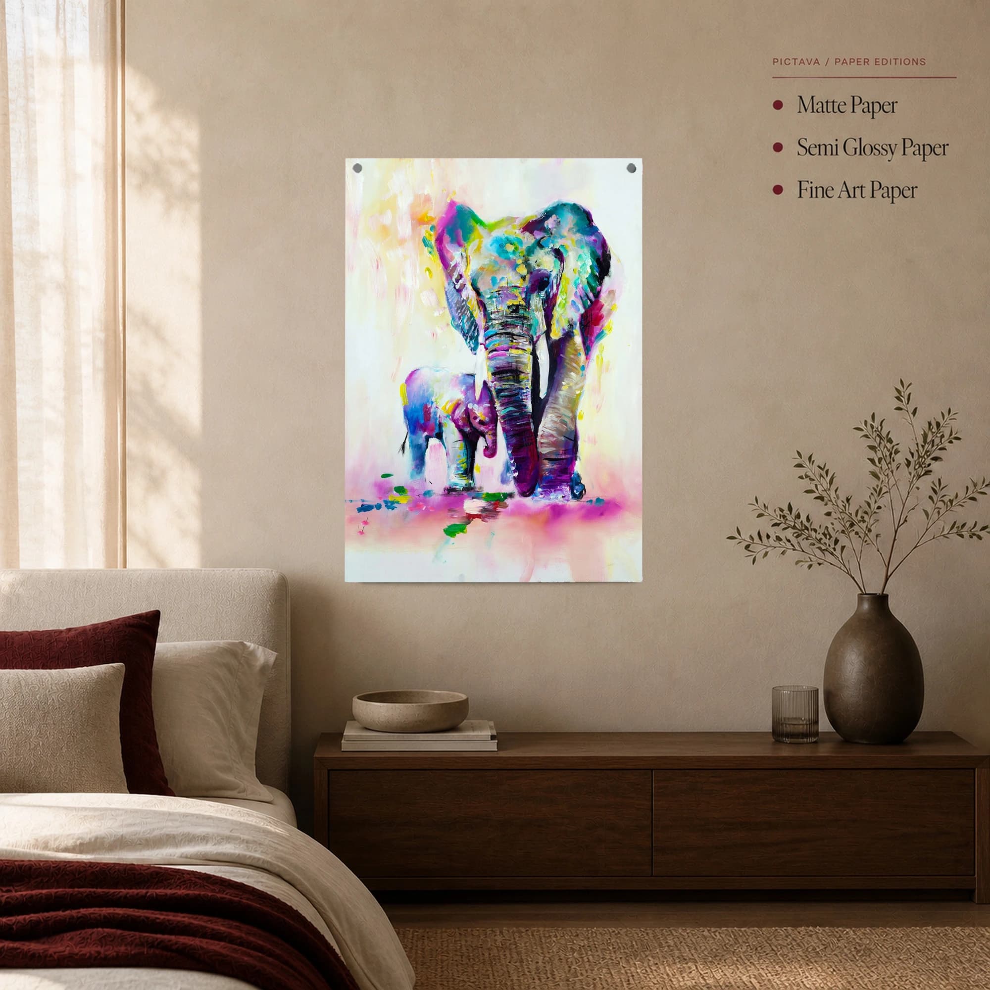 Vibrant Elephant Family Abstract Canvas Print, view 6